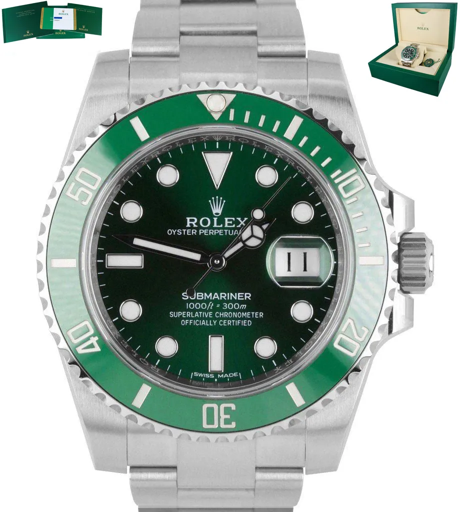 MINT 2018 Rolex HULK Submariner Date 116610 LV Green Ceramic Steel Watch B P