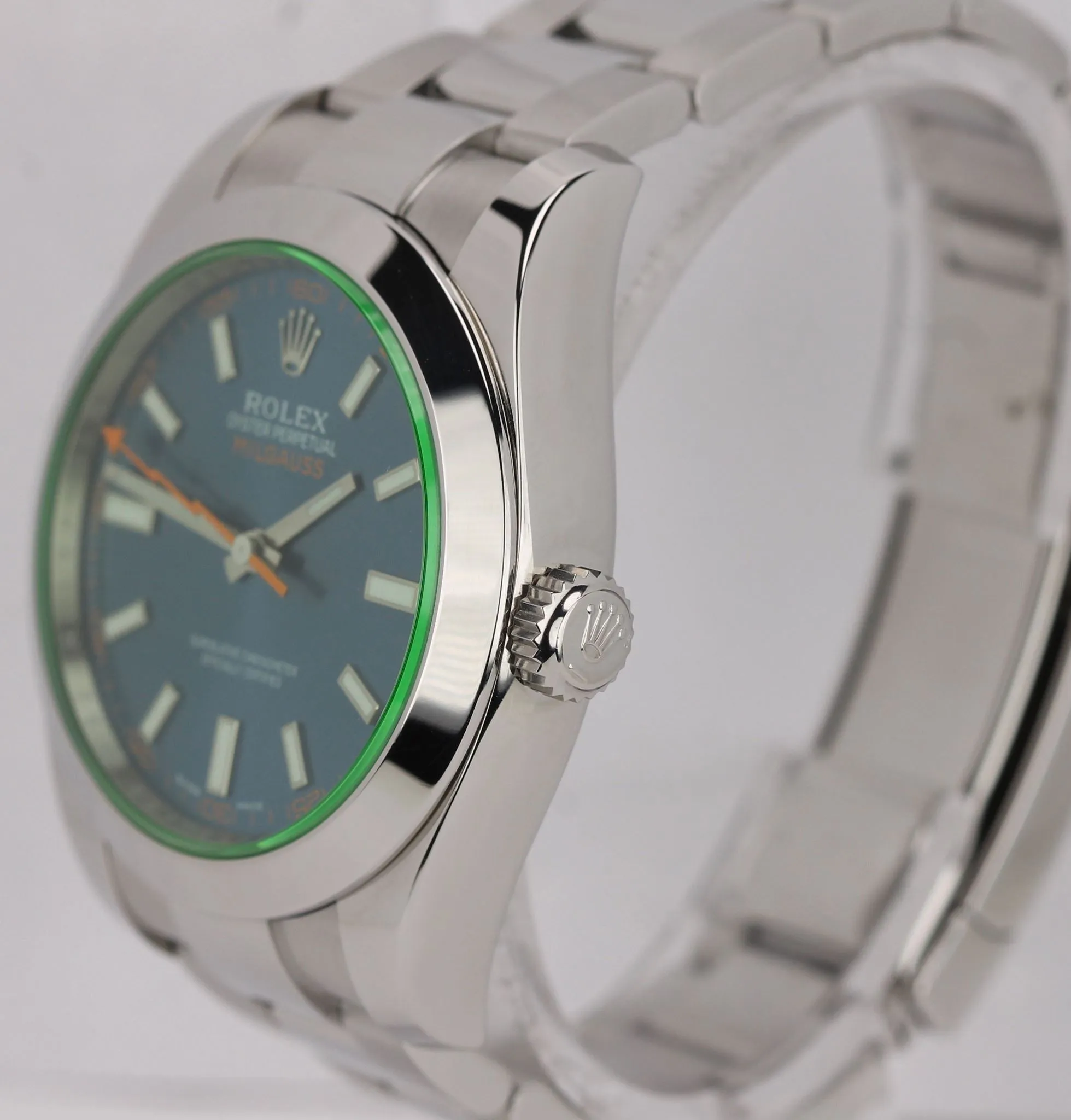 MINT 2019 Rolex Milgauss Z-Blue Green Anniversary 116400 GV Stainless Watch
