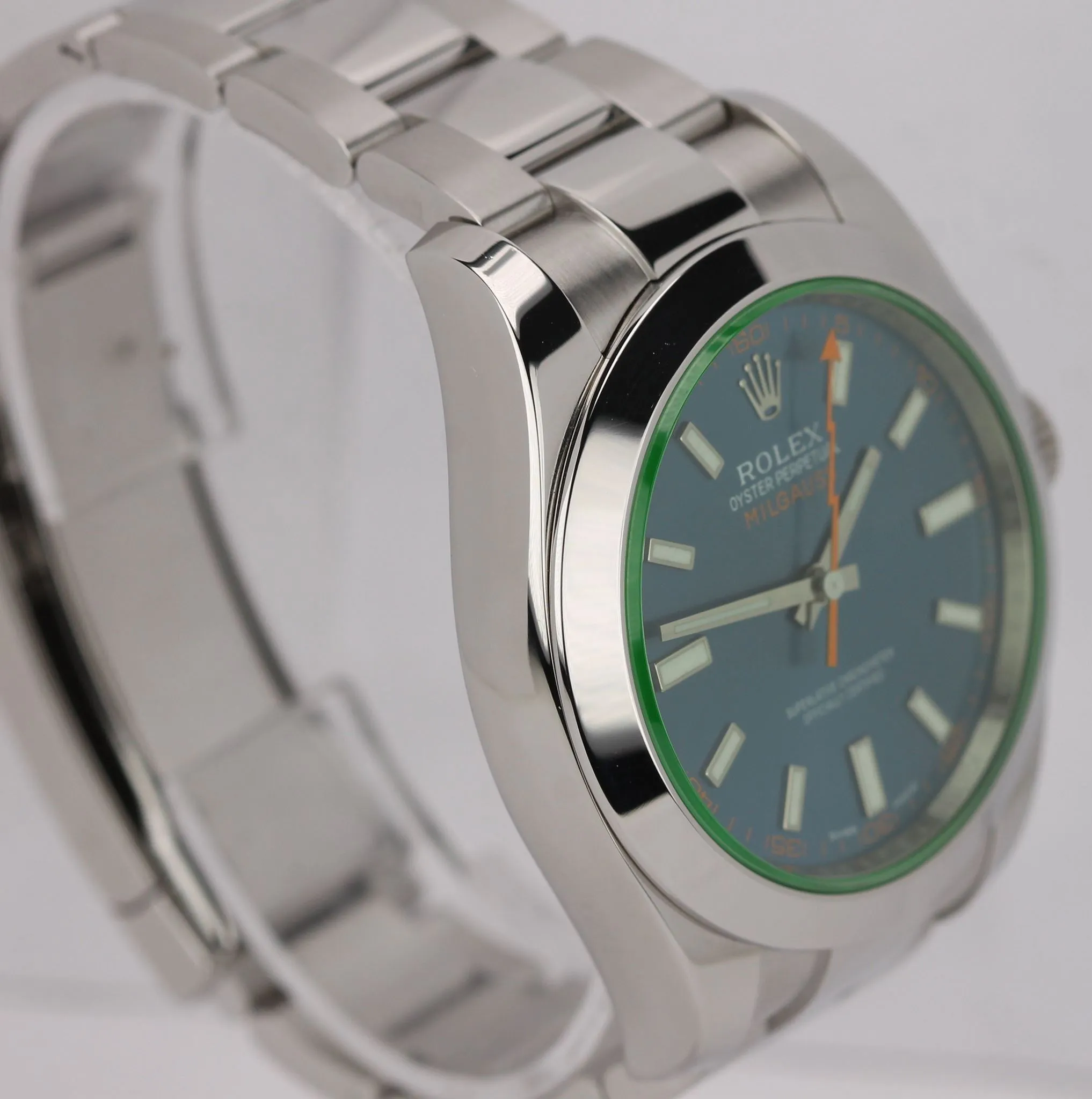 MINT 2019 Rolex Milgauss Z-Blue Green Anniversary 116400 GV Stainless Watch