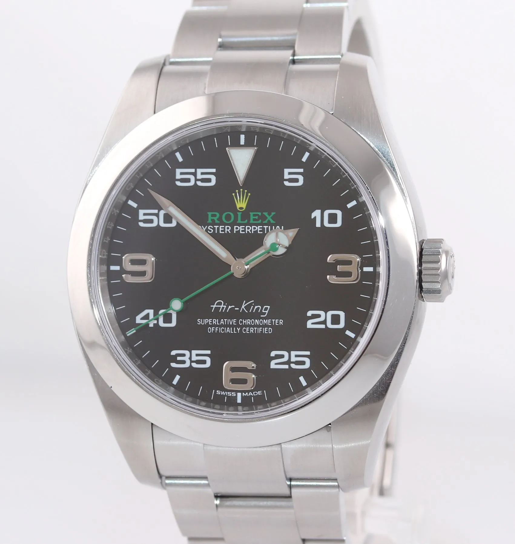 MINT 2020 Rolex Air King 116900 Black Arabic Dial 40mm Steel Green Watch Box