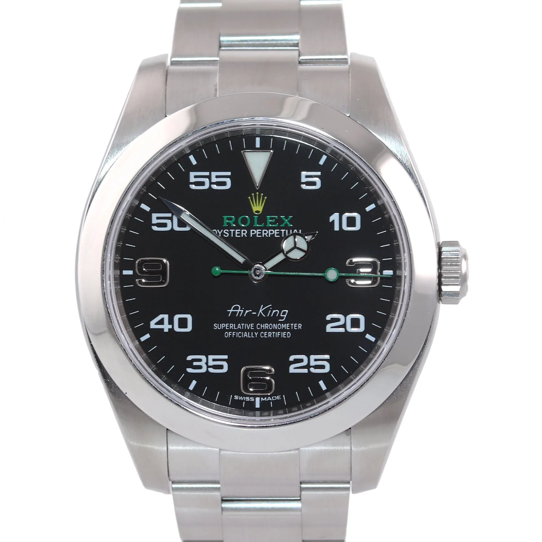 MINT 2020 Rolex Air King 116900 Black Arabic Dial 40mm Steel Green Watch Box