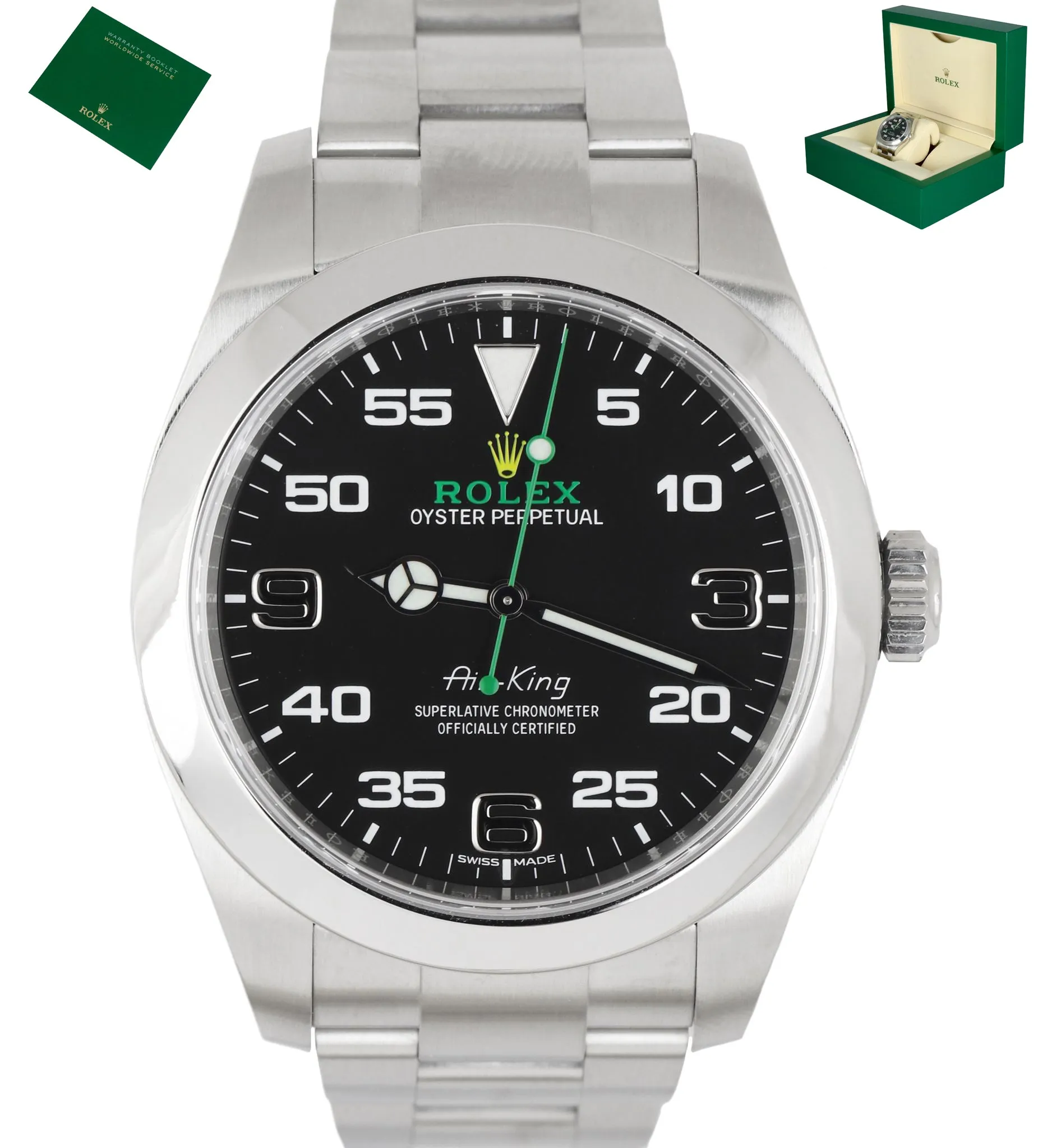 MINT 2020 Rolex Air-King 40mm Green Yellow Black Arabic Stainless Steel 116900