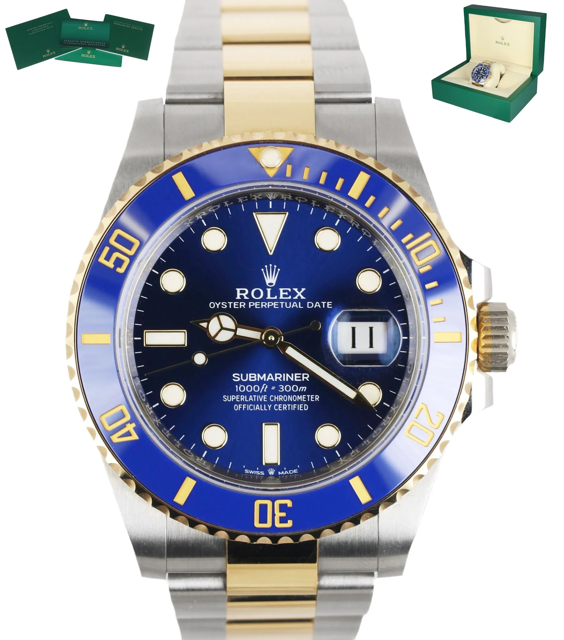 MINT 2020 Rolex Submariner Blue Sunburst Ceramic 126613 LB Two-Tone Gold Steel