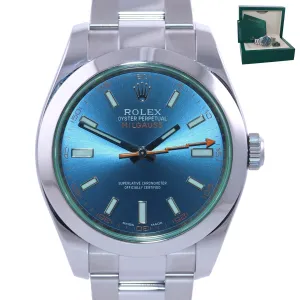 MINT 2022 Rolex Milgauss Blue Anniversary Green 116400GV Steel 40mm Watch Box