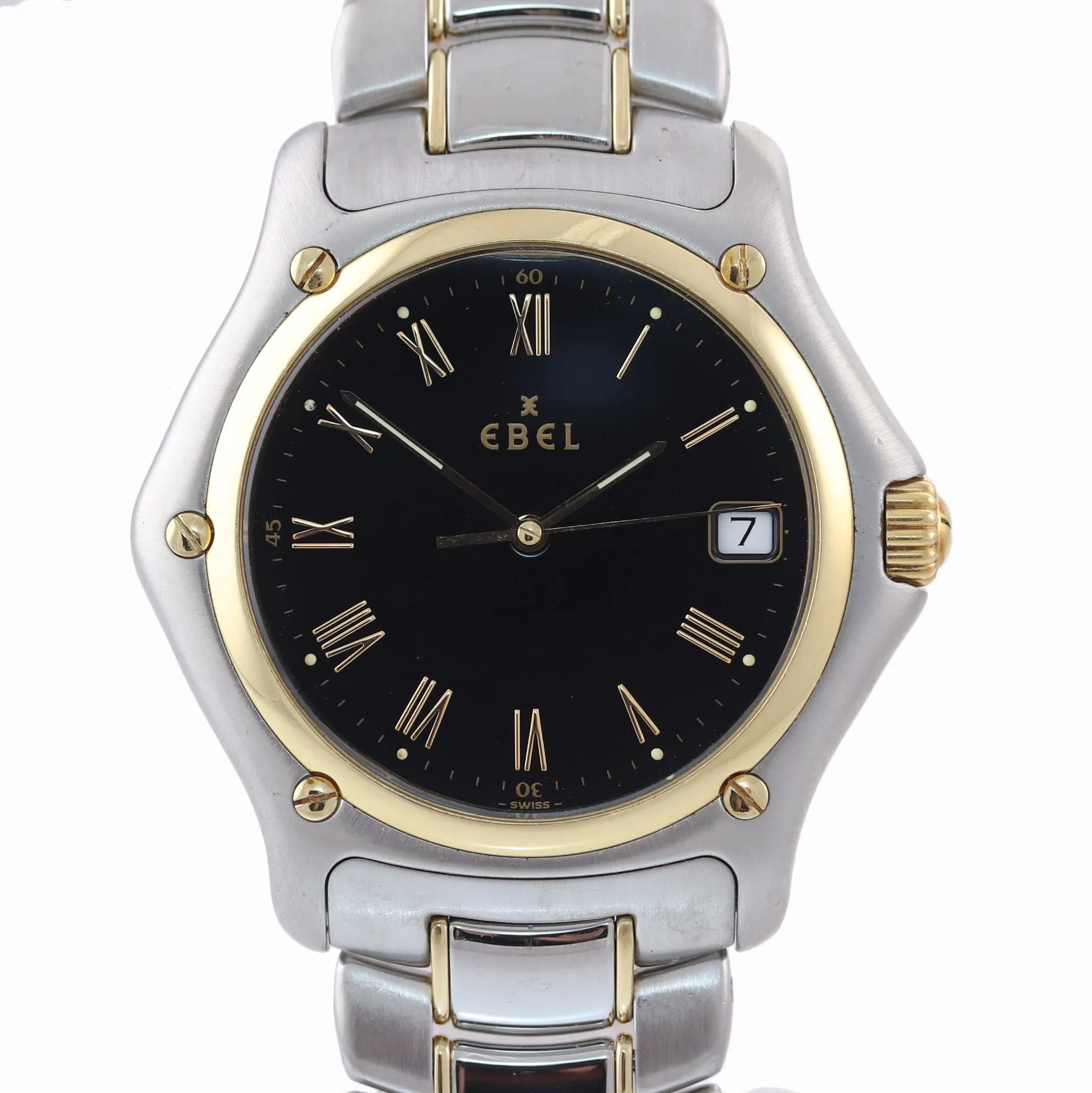 MINT Ebel 1911 1187916 Steel 18k Gold Bezel 36mm Black Roman Date Quartz Watch