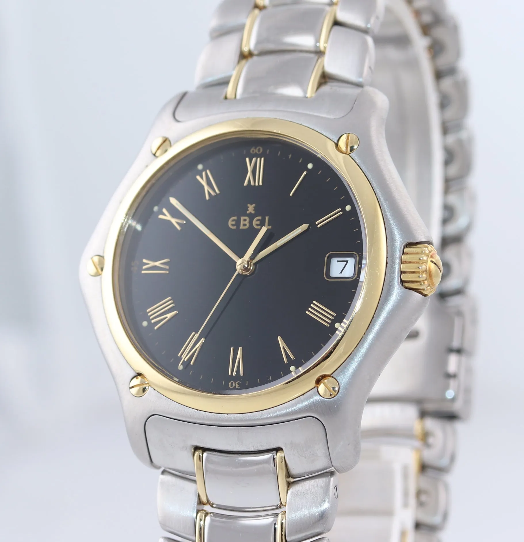 MINT Ebel 1911 1187916 Steel 18k Gold Bezel 36mm Black Roman Date Quartz Watch