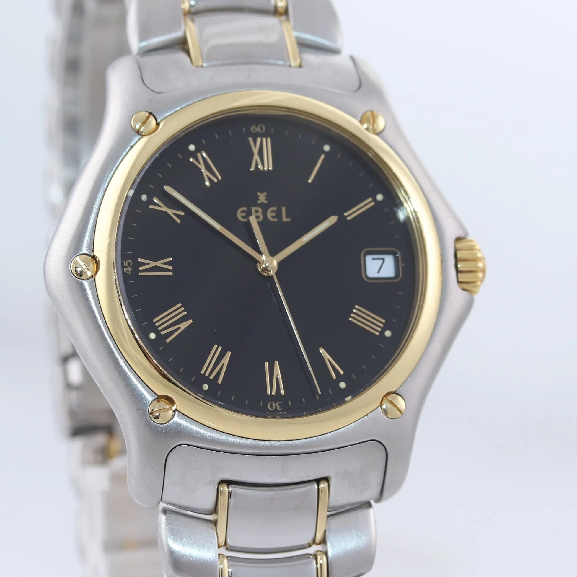 MINT Ebel 1911 1187916 Steel 18k Gold Bezel 36mm Black Roman Date Quartz Watch