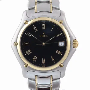 MINT Ebel 1911 1187916 Steel 18k Gold Bezel 36mm Black Roman Date Quartz Watch