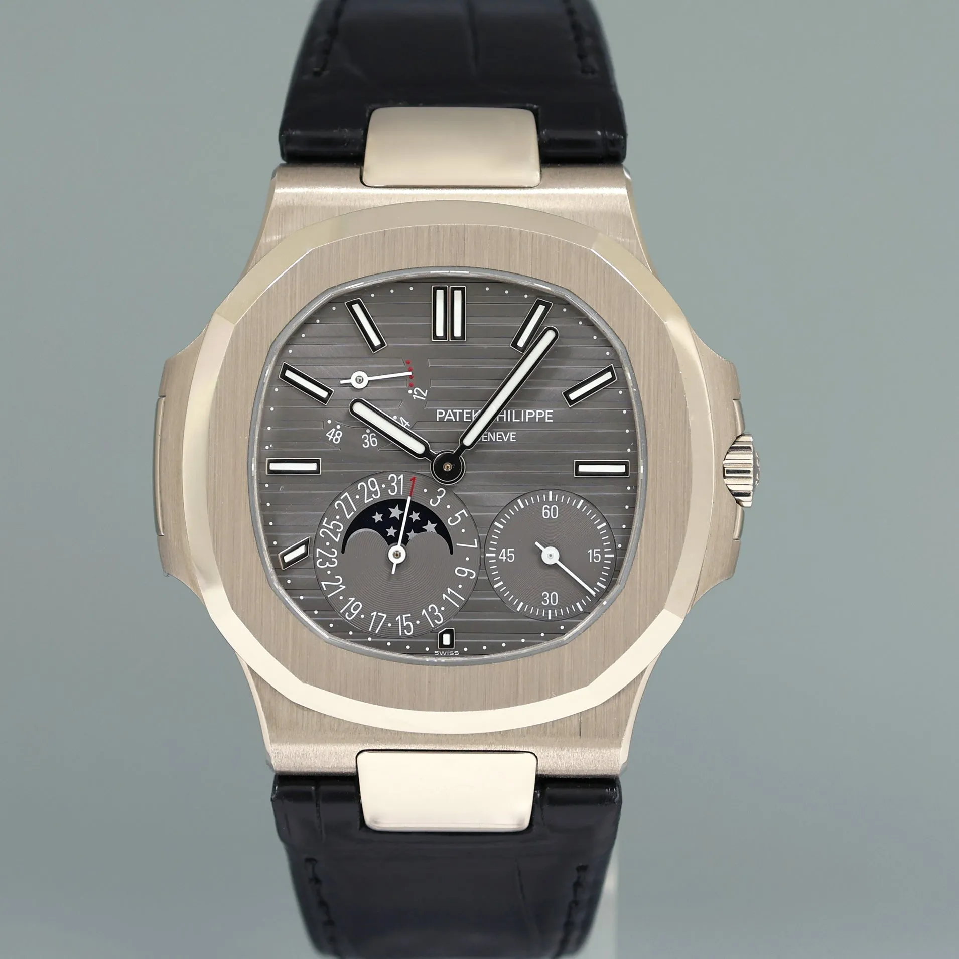 MINT PAPERS Patek Philippe Nautilus White Gold Leather 5712G Moonphase Watch Box
