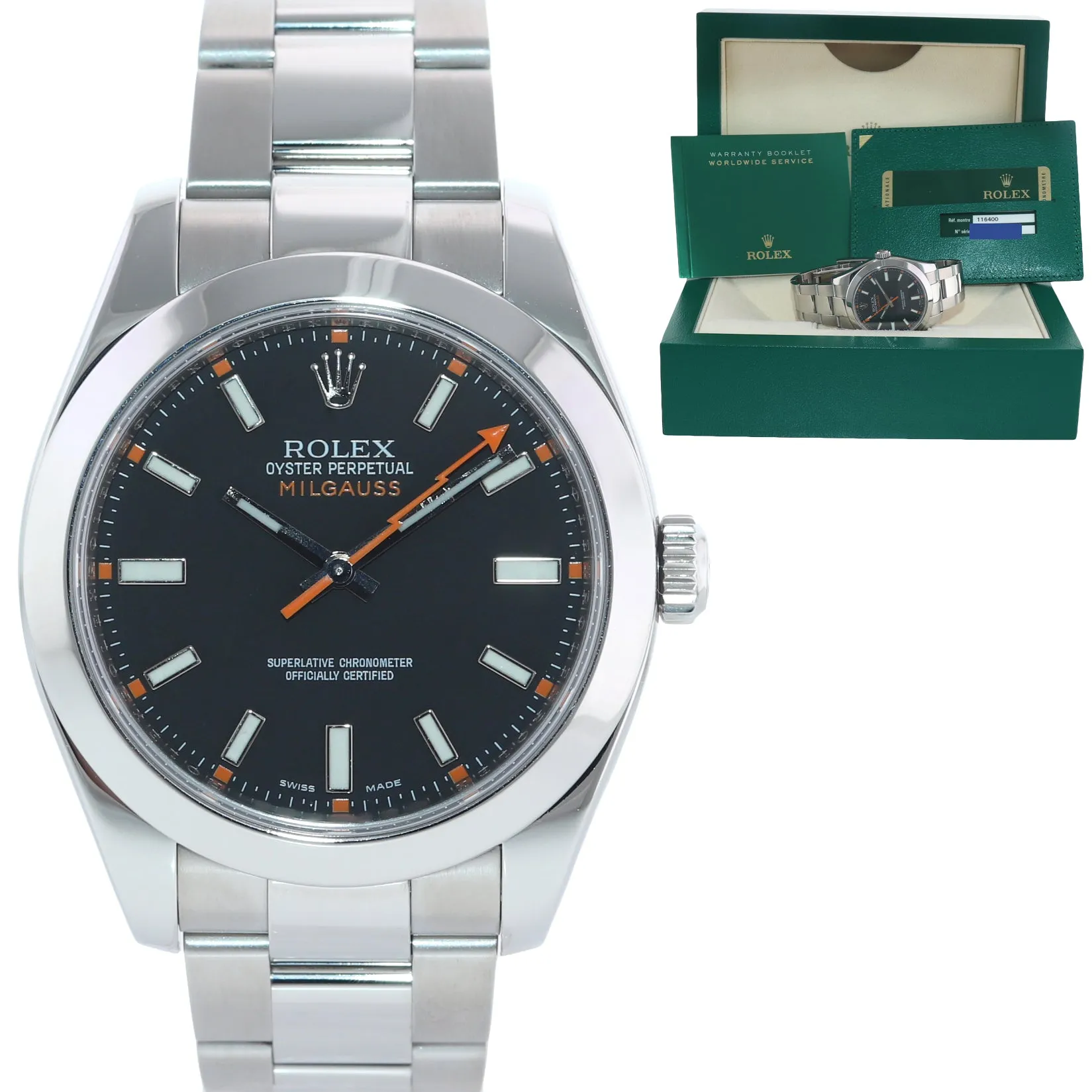 MINT PAPERS Rolex Milgauss 116400 Black Dial 40mm Steel Oyster Watch Box