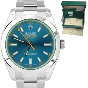 MINT PAPERS Rolex Milgauss Z-Blue Green Anniversary 40mm 116400 GV Steel Watch