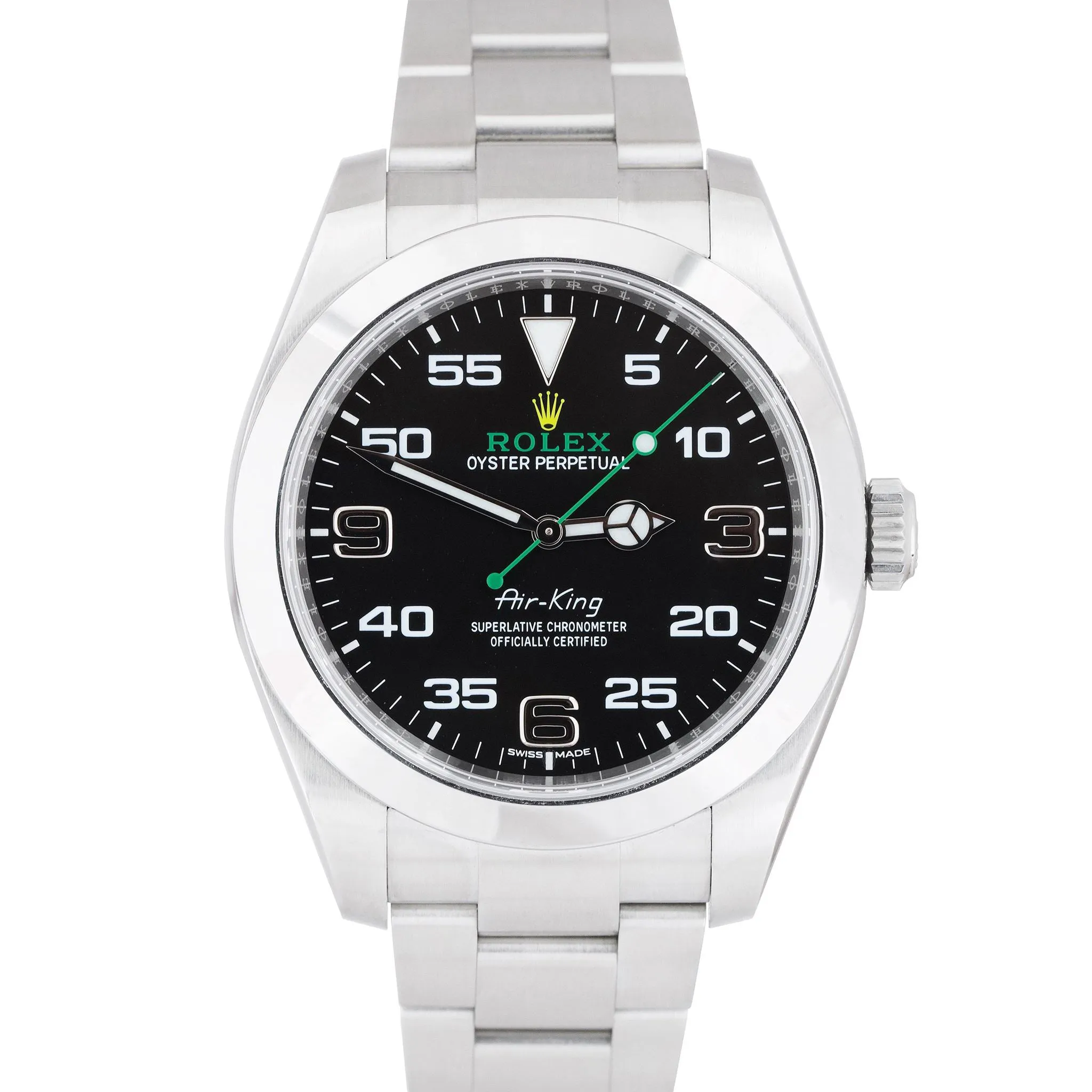 MINT Rolex Air-King 40mm Green Yellow Black Arabic Stainless Steel Watch 116900