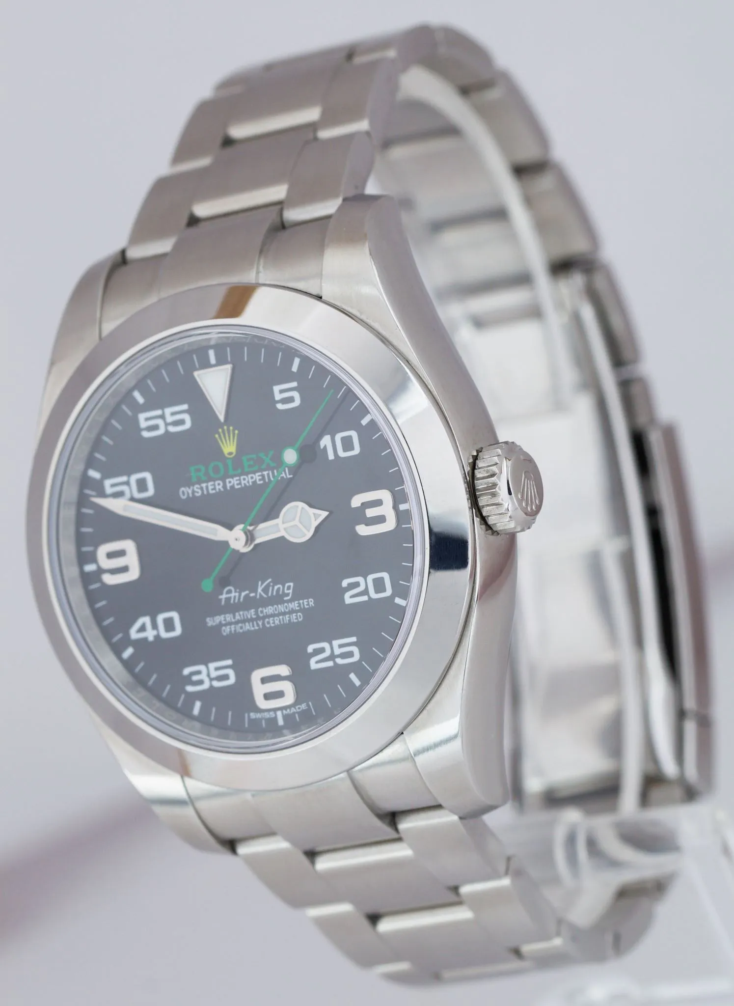 MINT Rolex Air-King 40mm Green Yellow Black Arabic Stainless Steel Watch 116900