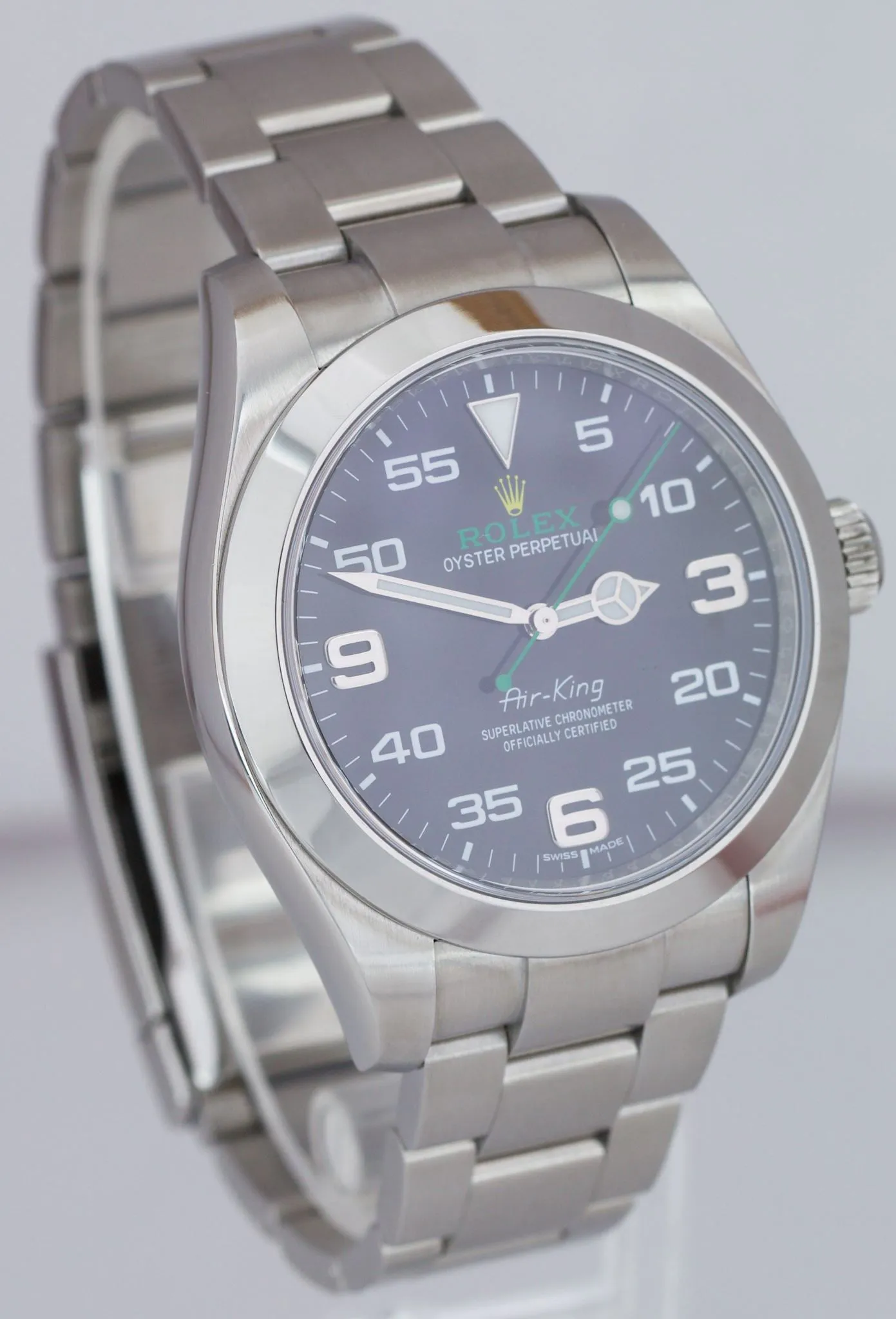 MINT Rolex Air-King 40mm Green Yellow Black Arabic Stainless Steel Watch 116900