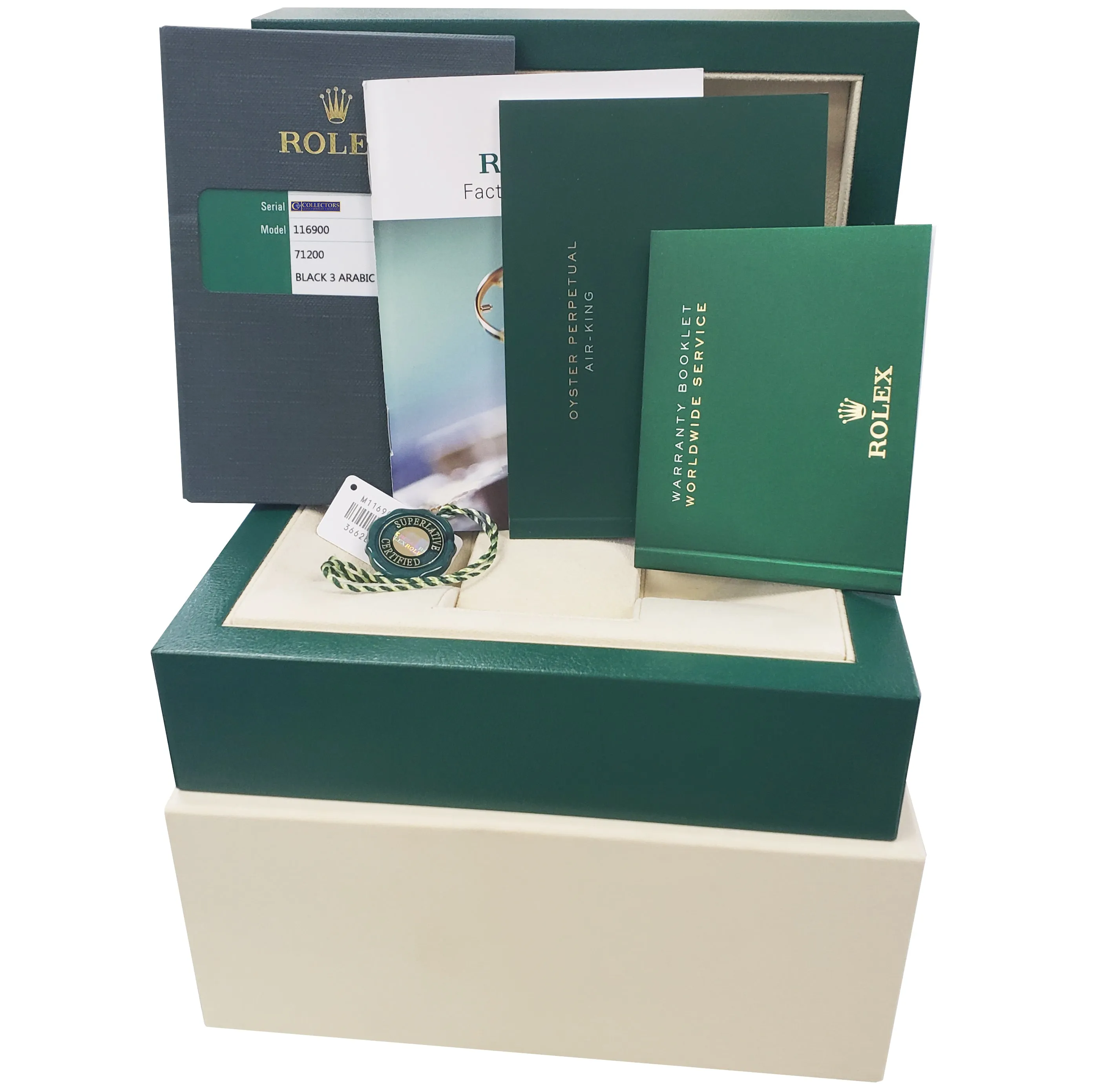 MINT Rolex Air-King 40mm Green Yellow Black Arabic Stainless Steel Watch 116900