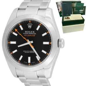 MINT Rolex Milgauss 116400 Black Anti-Magnetic Stainless Steel Oyster 40mm Watch
