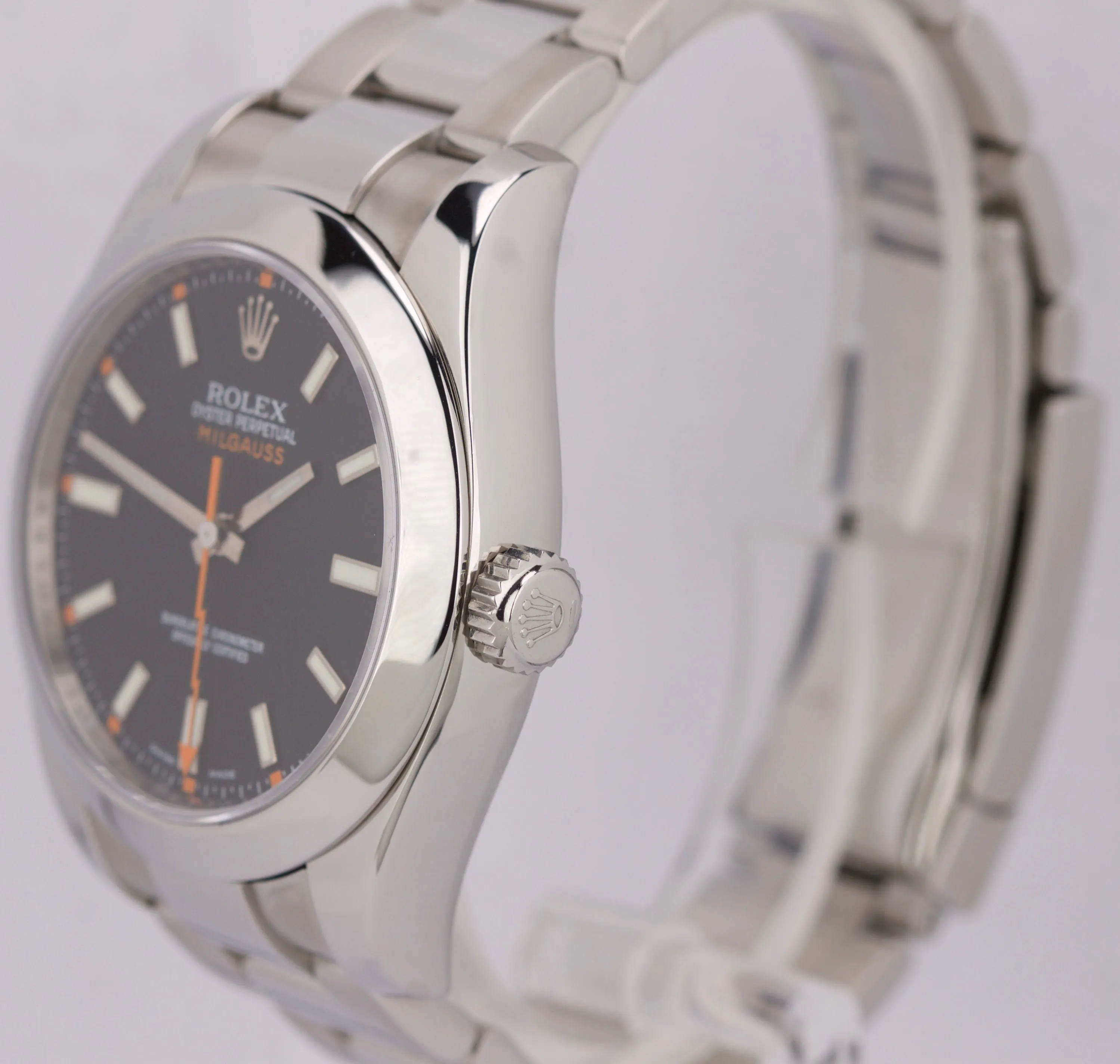 MINT Rolex Milgauss 116400 Black Anti-Magnetic Stainless Steel Oyster 40mm Watch