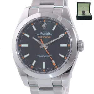 MINT Rolex Milgauss 116400 Stainless Steel Black Dial 40mm Watch and Box