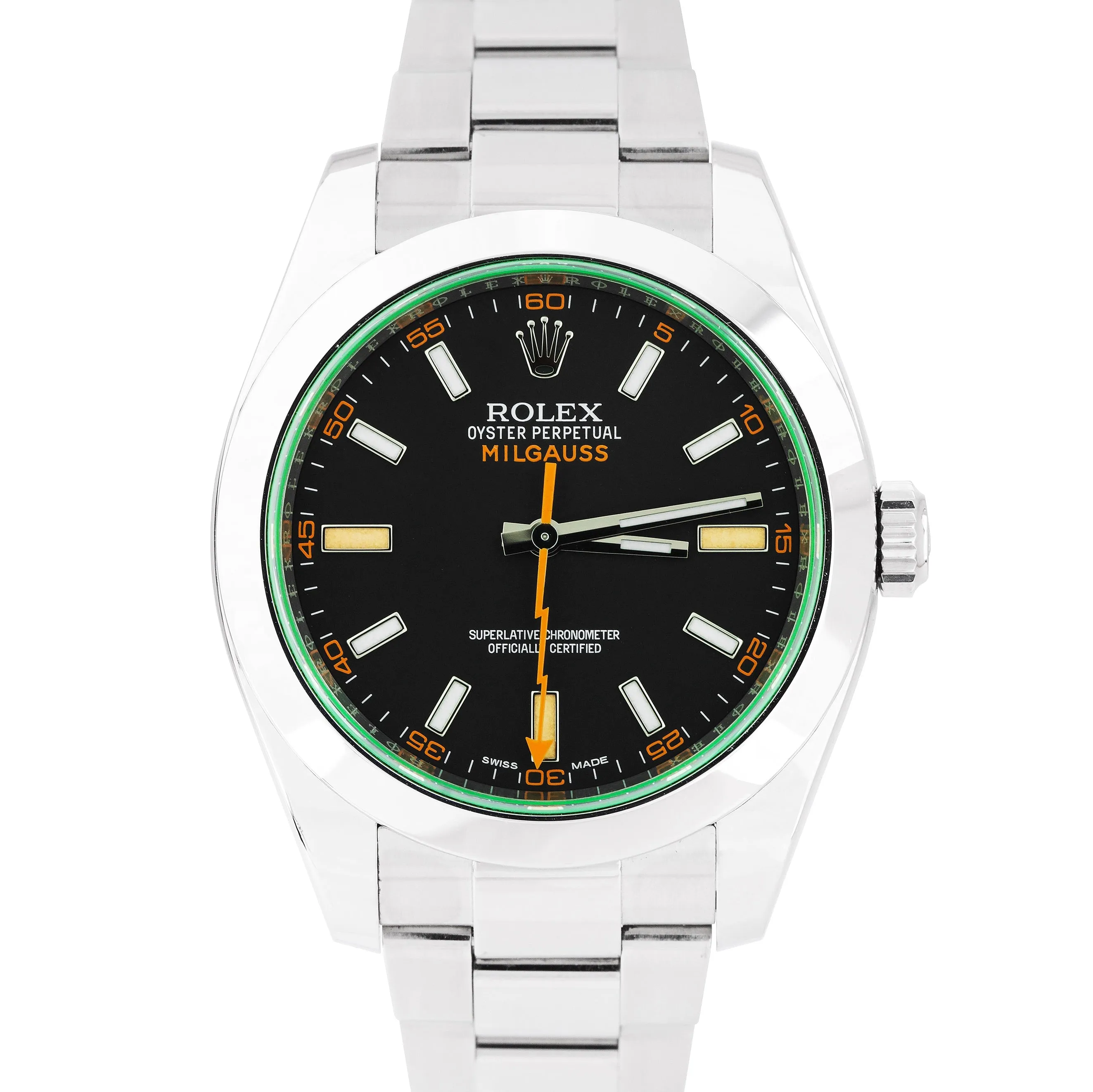 MINT Rolex Milgauss 40mm Green Anniversary Stainless Black Watch 116400 GV / V