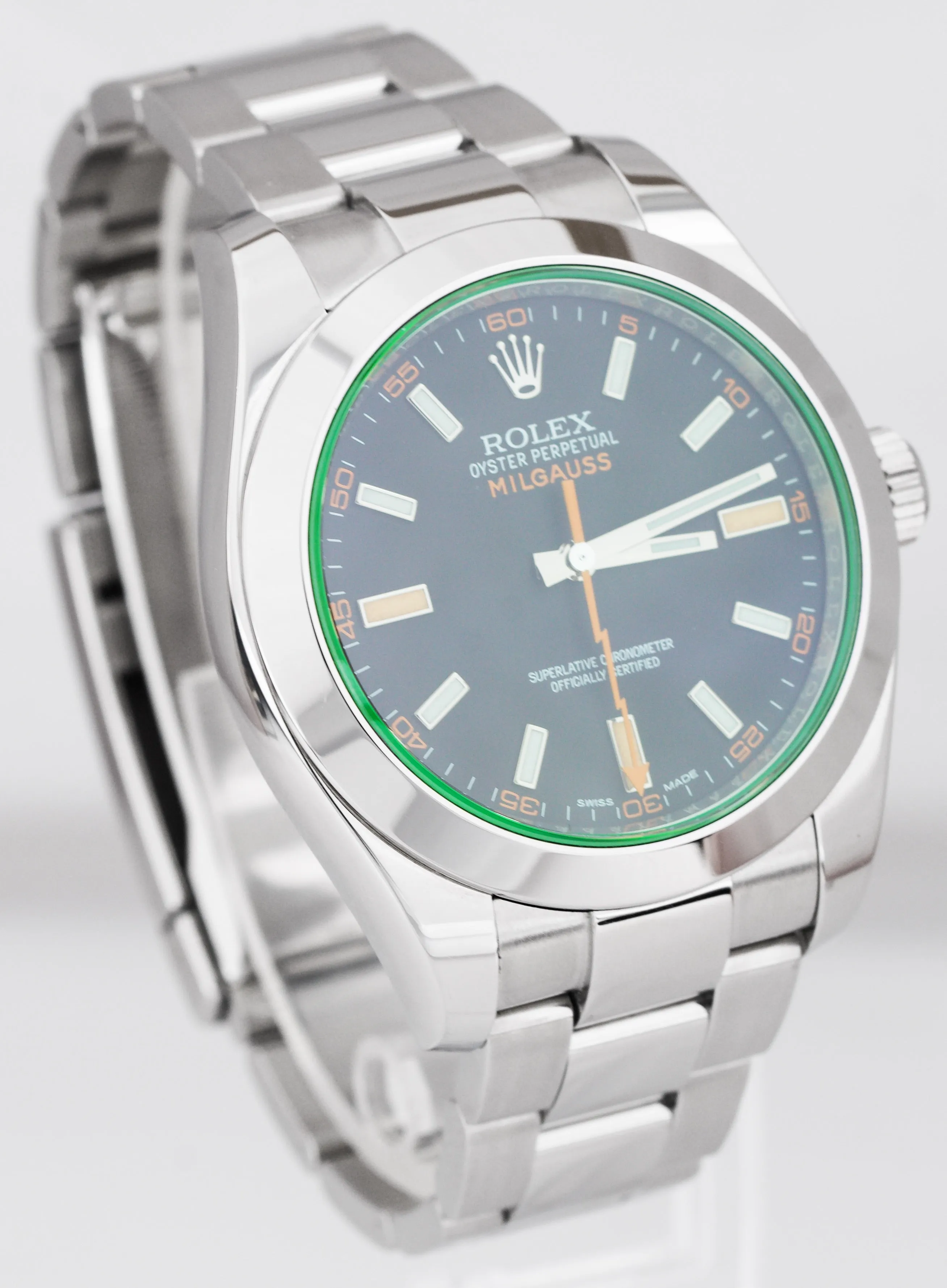 MINT Rolex Milgauss 40mm Green Anniversary Stainless Black Watch 116400 GV / V