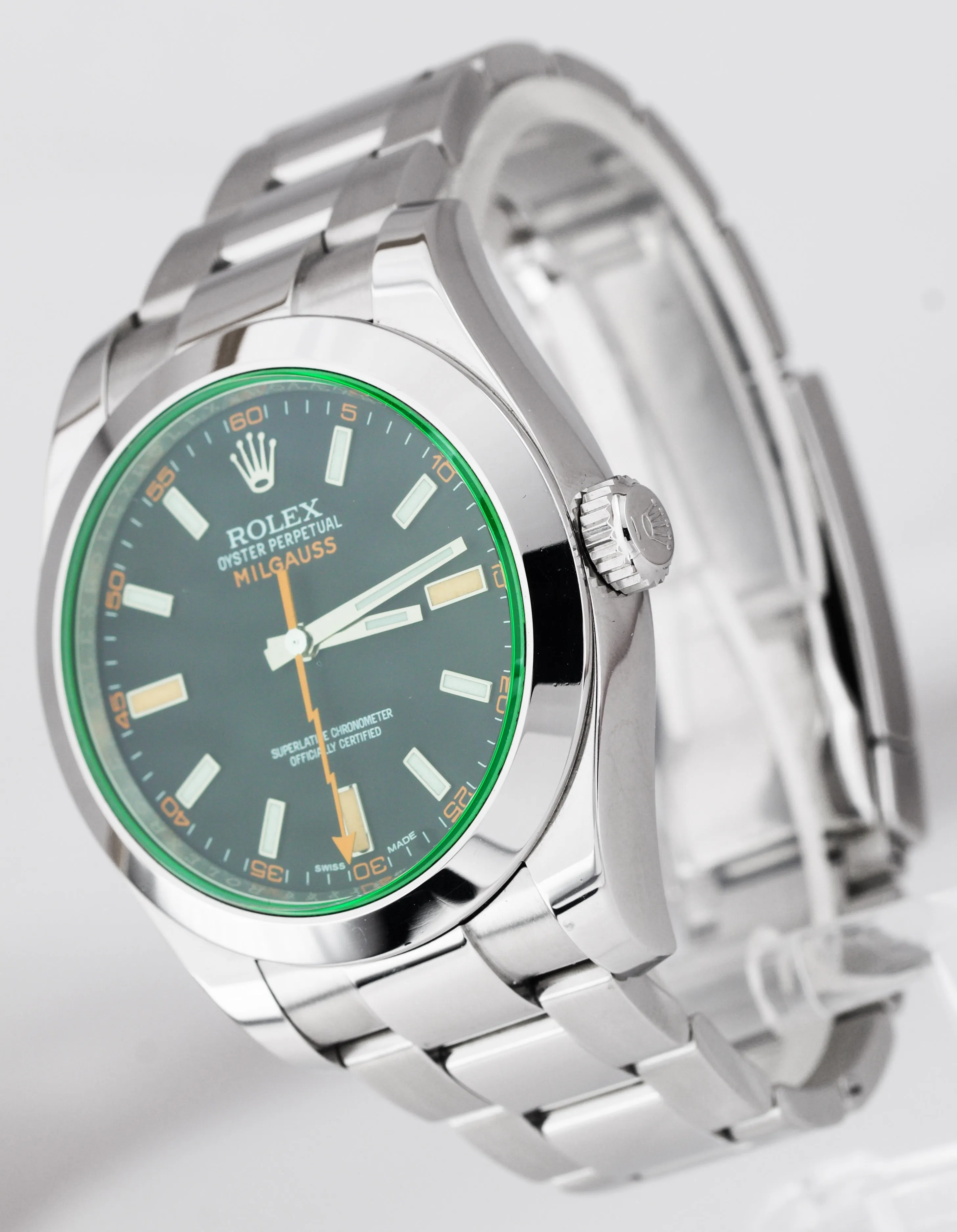 MINT Rolex Milgauss 40mm Green Anniversary Stainless Black Watch 116400 GV / V