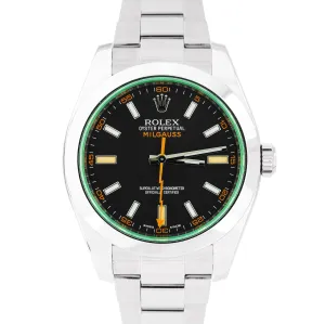 MINT Rolex Milgauss 40mm Green Anniversary Stainless Black Watch 116400 GV / V