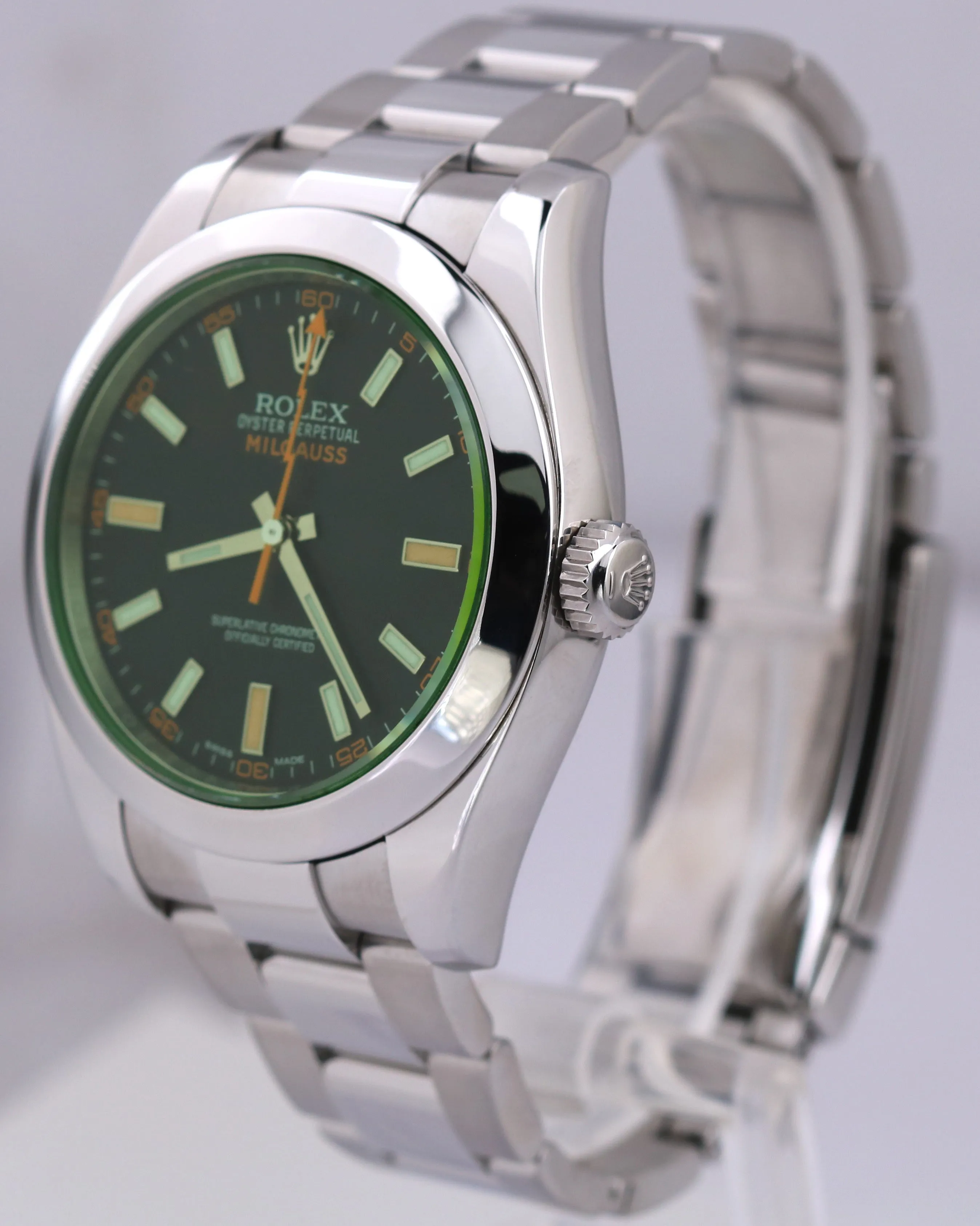 MINT Rolex Milgauss BLACK Green 40mm Stainless Steel Oyster 116400 GV Watch