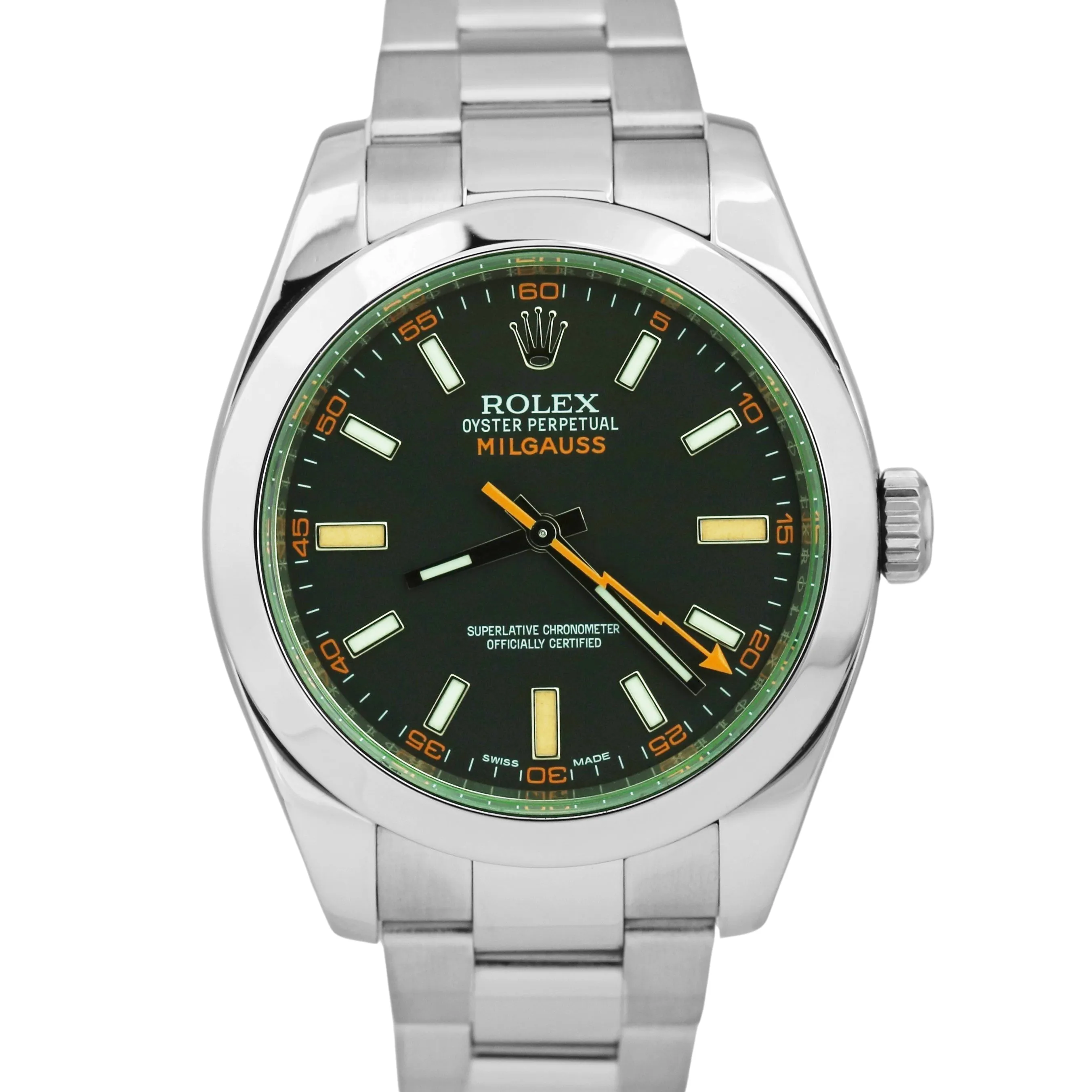 MINT Rolex Milgauss BLACK Green 40mm Stainless Steel Oyster 116400 GV Watch