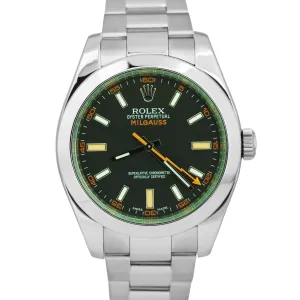 MINT Rolex Milgauss BLACK Green 40mm Stainless Steel Oyster 116400 GV Watch