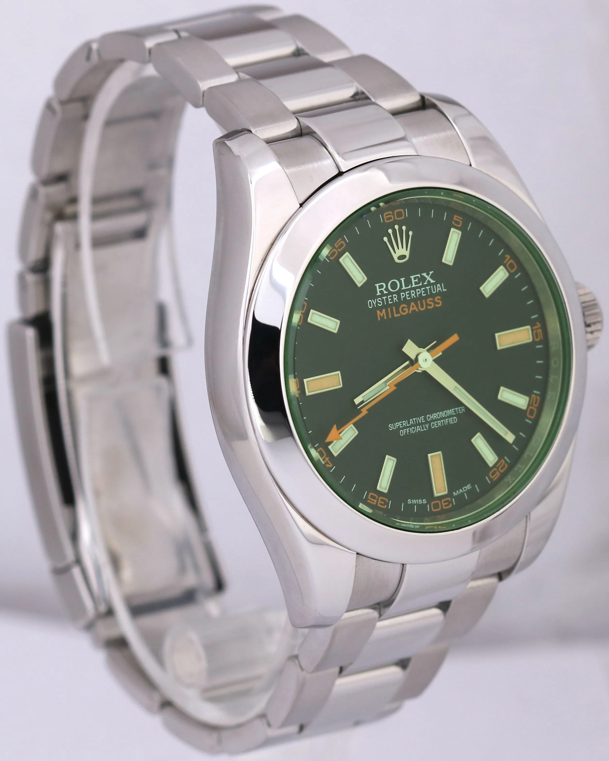 MINT Rolex Milgauss BLACK Green 40mm Stainless Steel Oyster 116400 GV Watch