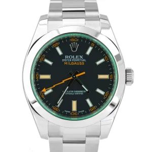 MINT Rolex Milgauss Green Anniversary 116400 GV / V Stainless Steel Black Watch