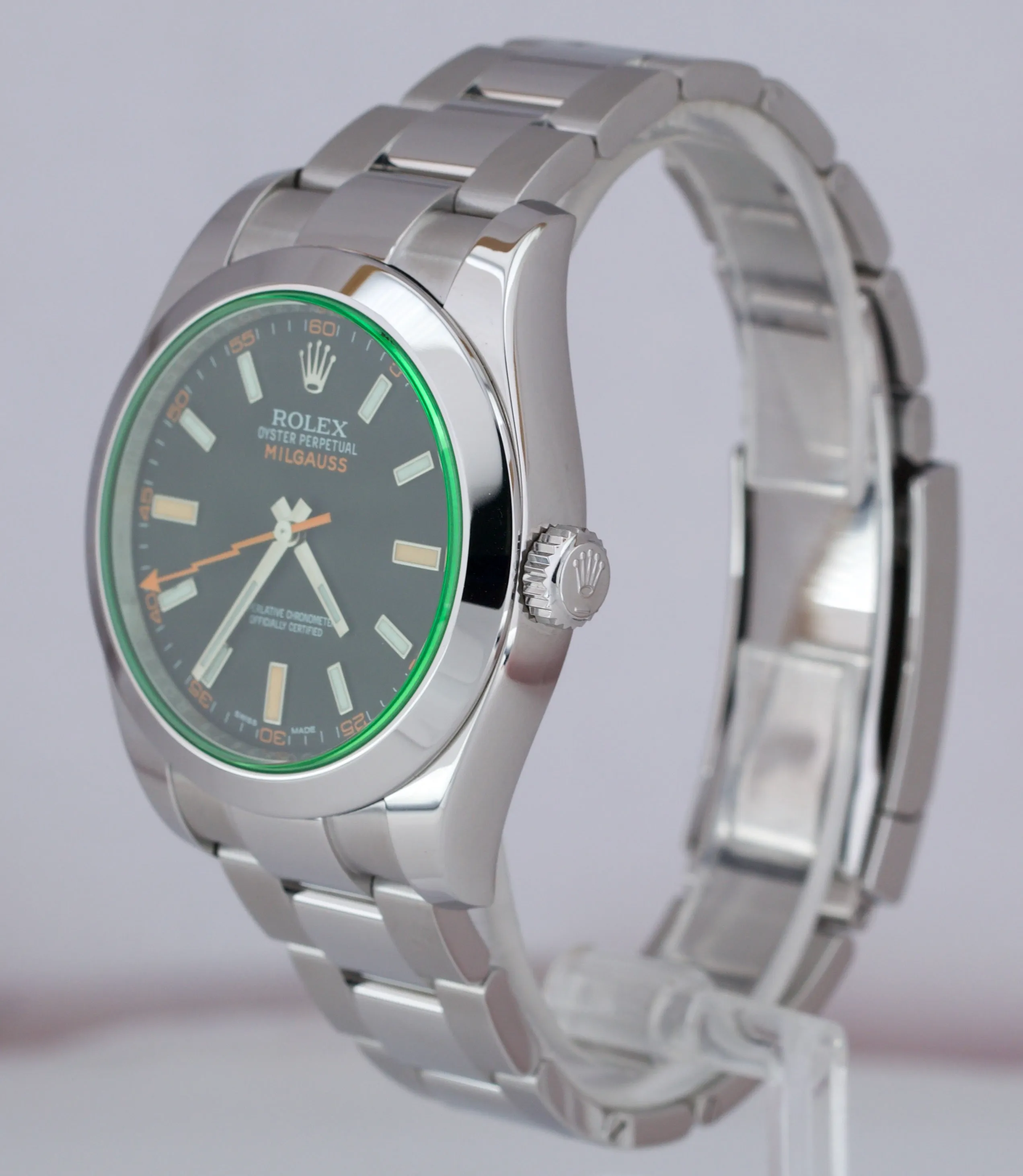 MINT Rolex Milgauss Green Anniversary 116400 GV / V Stainless Steel Black Watch
