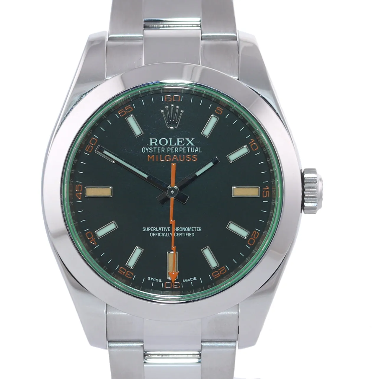 MINT Rolex Milgauss Green Anniversary Orange Black 116400 GV Steel Watch Box