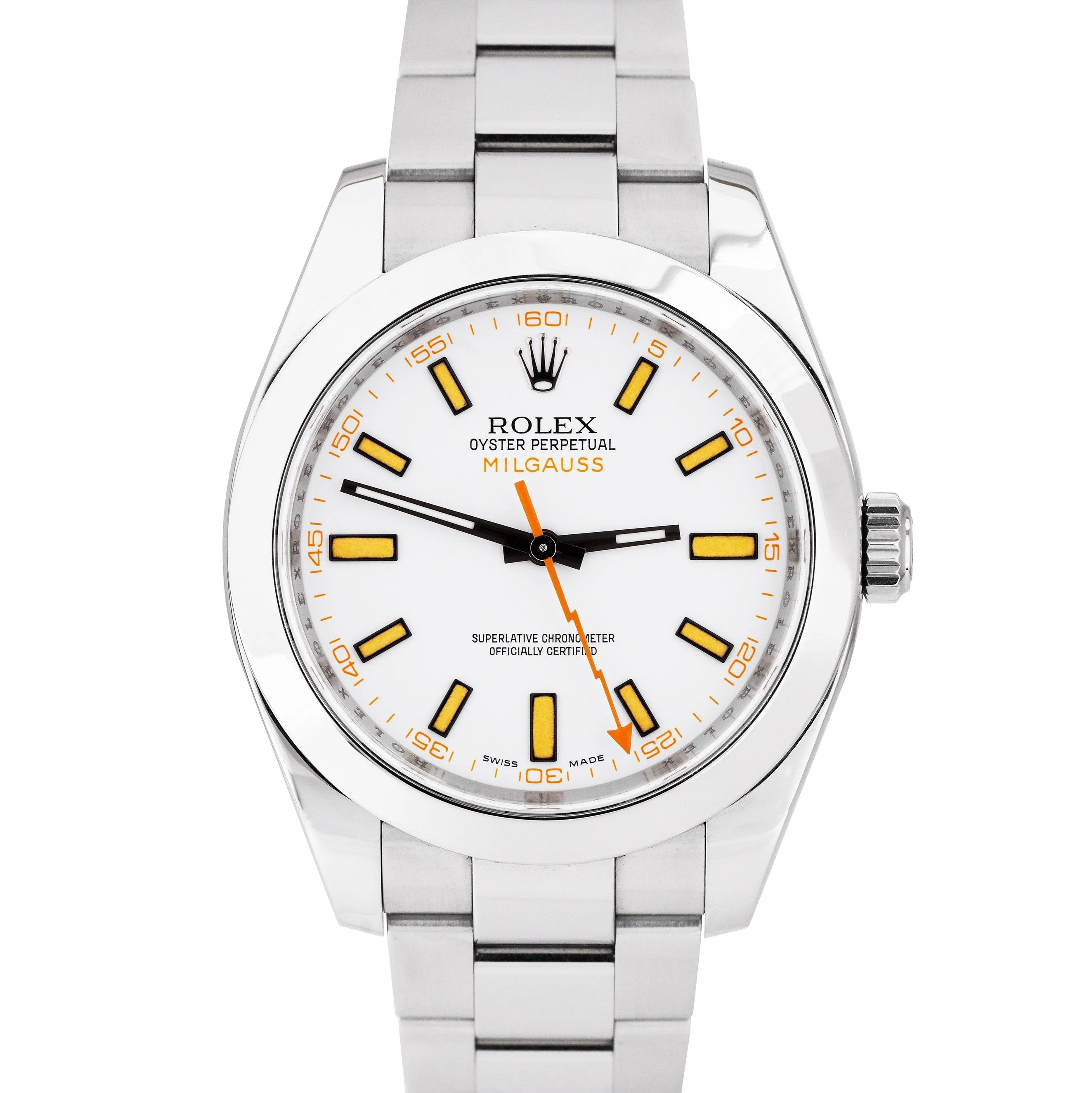 MINT Rolex Milgauss White Anti-Magnetic Stainless Steel Oyster 40mm Watch 116400
