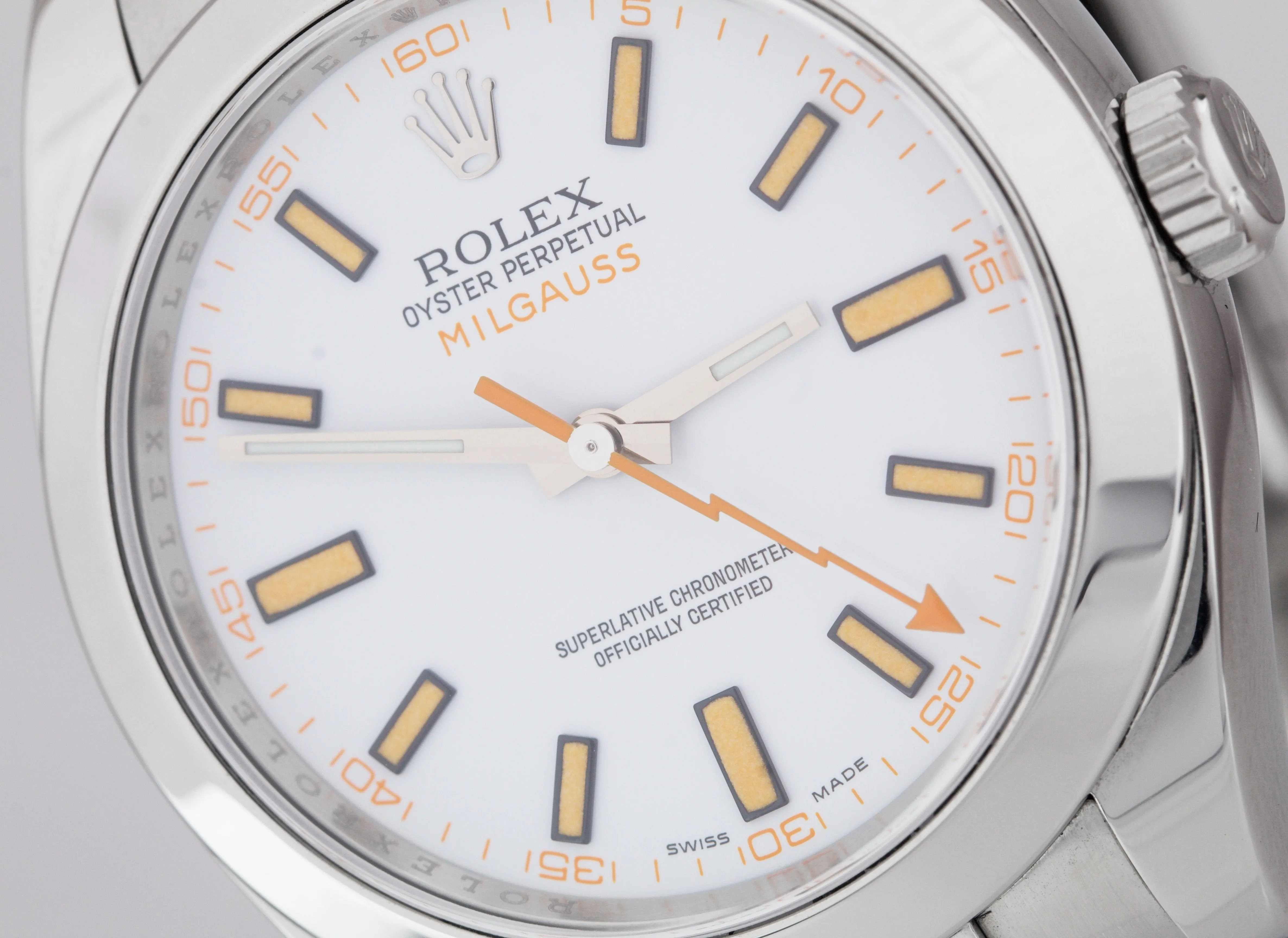 MINT Rolex Milgauss White Anti-Magnetic Stainless Steel Oyster 40mm Watch 116400