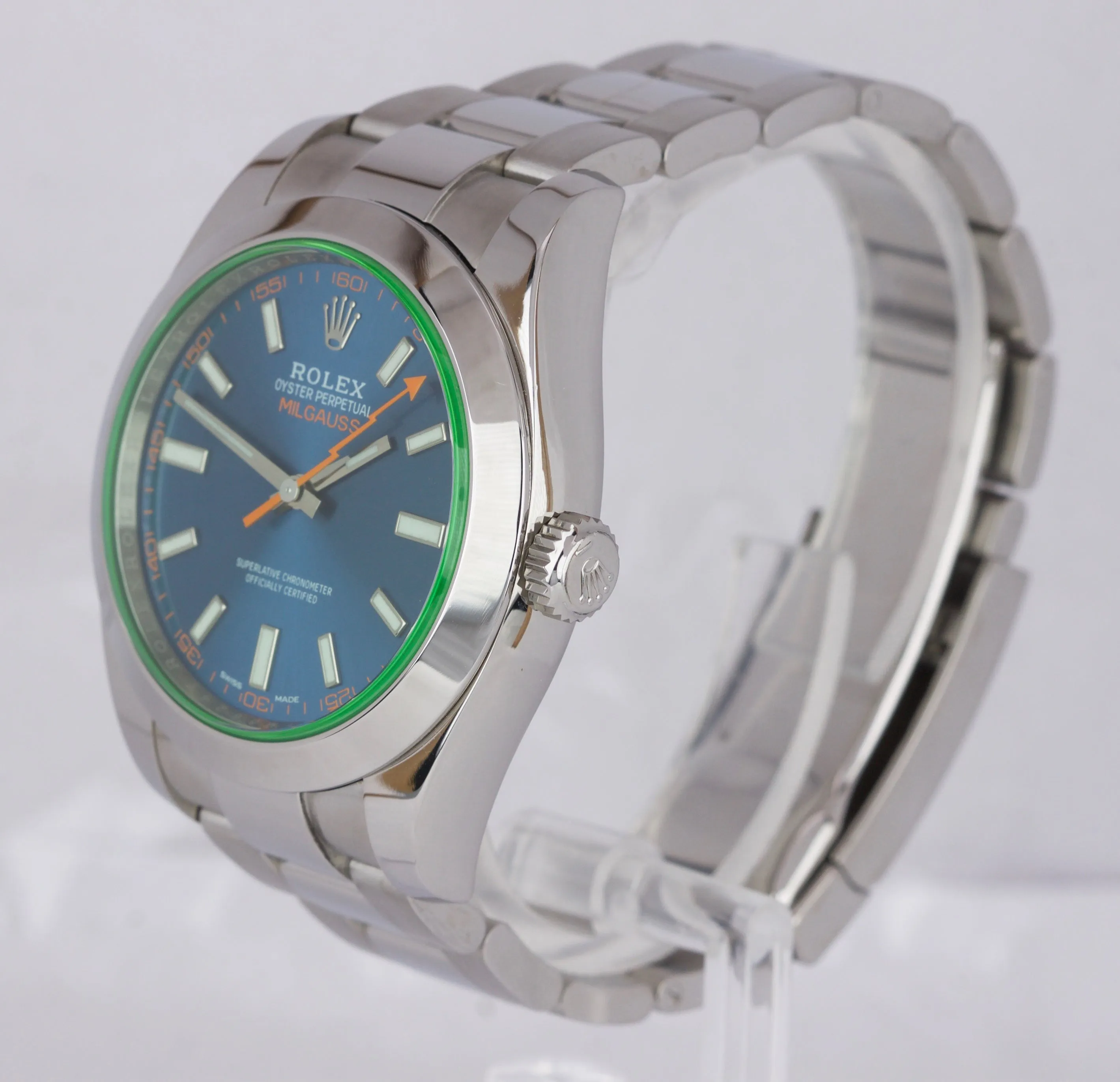 MINT Rolex Milgauss Z-Blue Green Anniversary 40mm 116400 GV Stainless Watch