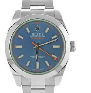 MINT Rolex Milgauss Z-Blue Green Anniversary 40mm 116400 GV Stainless Watch
