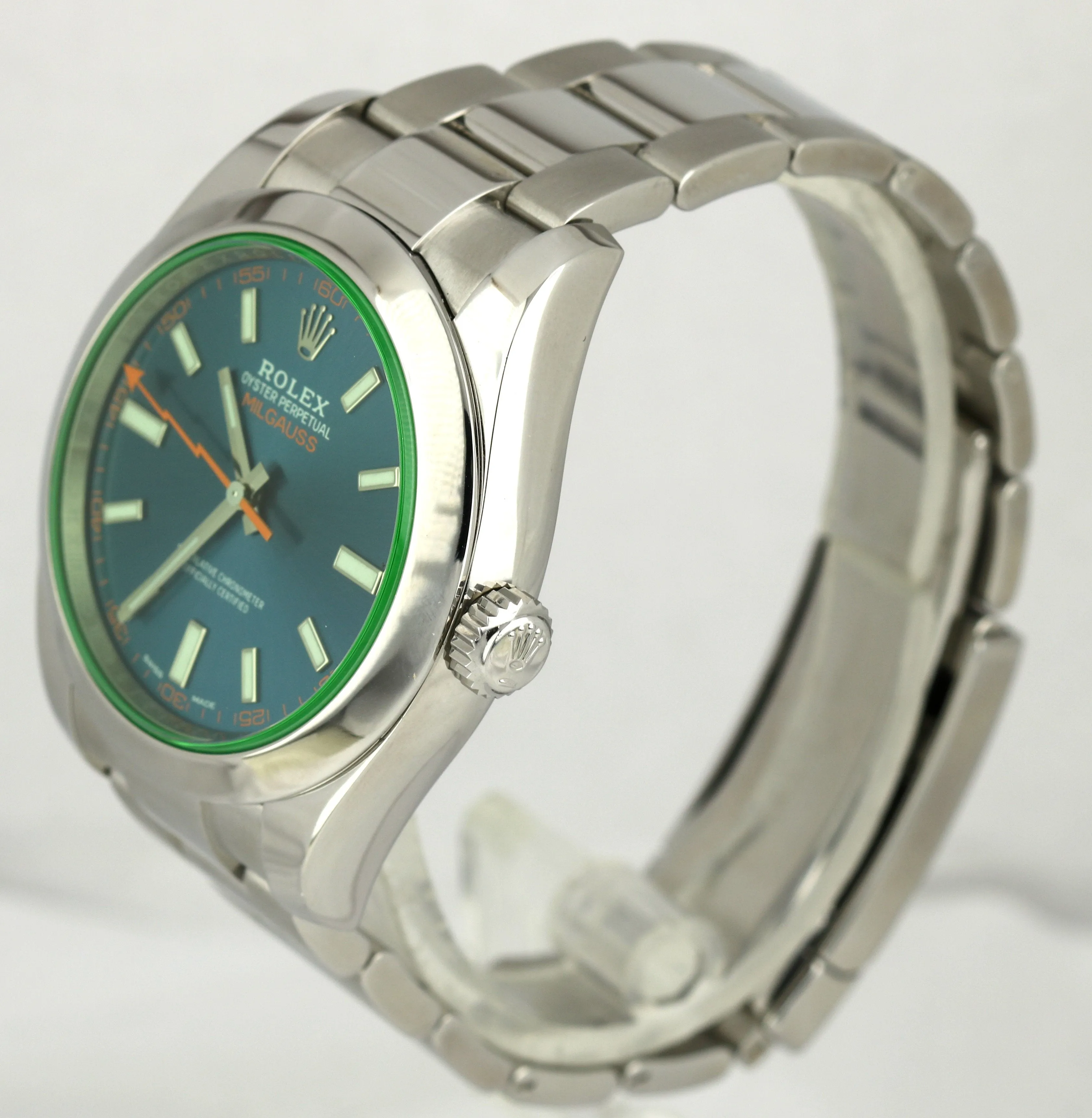 MINT Rolex Milgauss Z-Blue Green Anniversary 40mm 116400 GV Stainless Watch