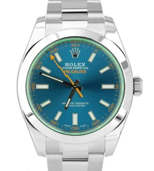 MINT Rolex Milgauss Z-Blue Green Anniversary 40mm 116400 GV Stainless Watch