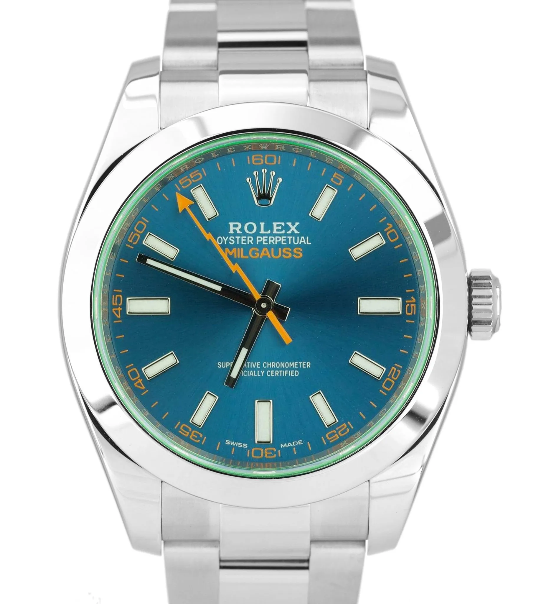 MINT Rolex Milgauss Z-Blue Green Anniversary 40mm 116400 GV Stainless Watch
