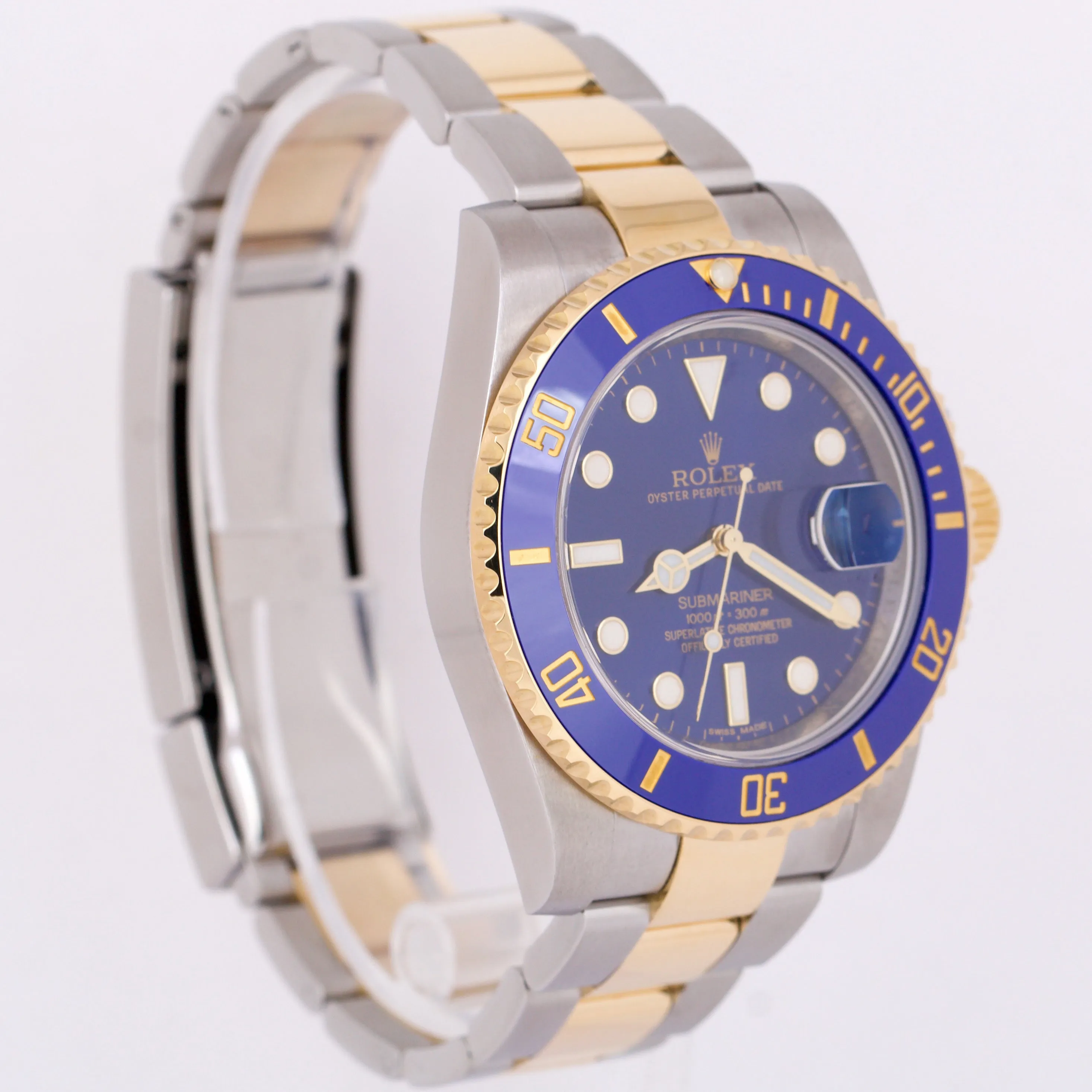 MINT Rolex Submariner Date Ceramic BLUE Two-Tone 18K Yellow Gold 40mm 116613 LB