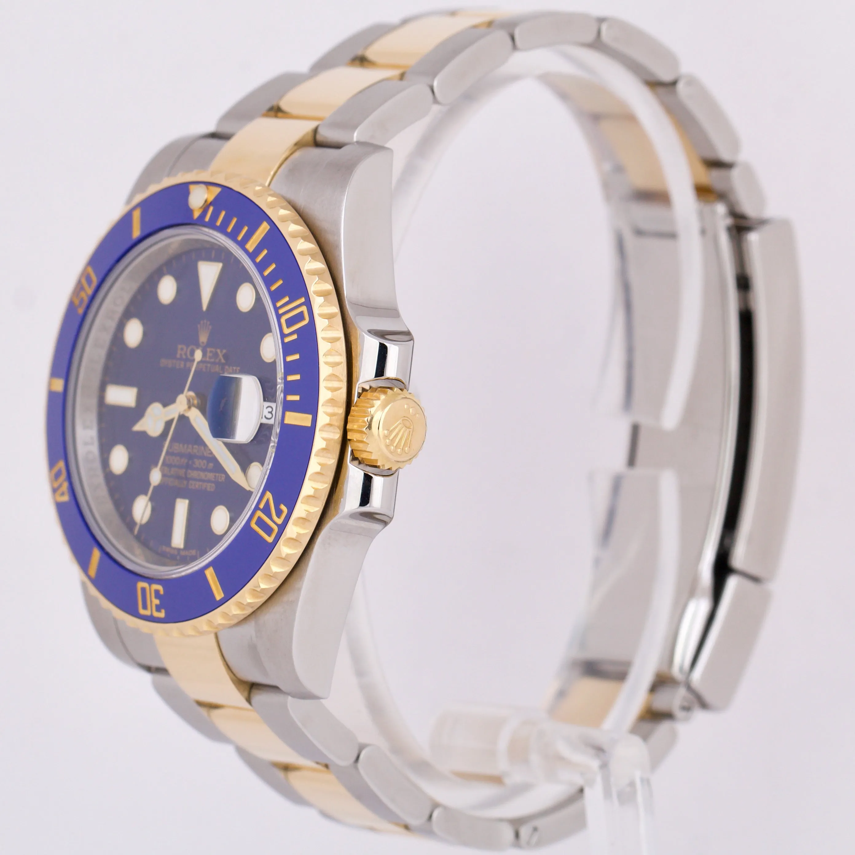 MINT Rolex Submariner Date Ceramic BLUE Two-Tone 18K Yellow Gold 40mm 116613 LB