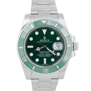 MINT Rolex Submariner HULK Green Ceramic Stainless Steel 40mm Watch 116610 LV