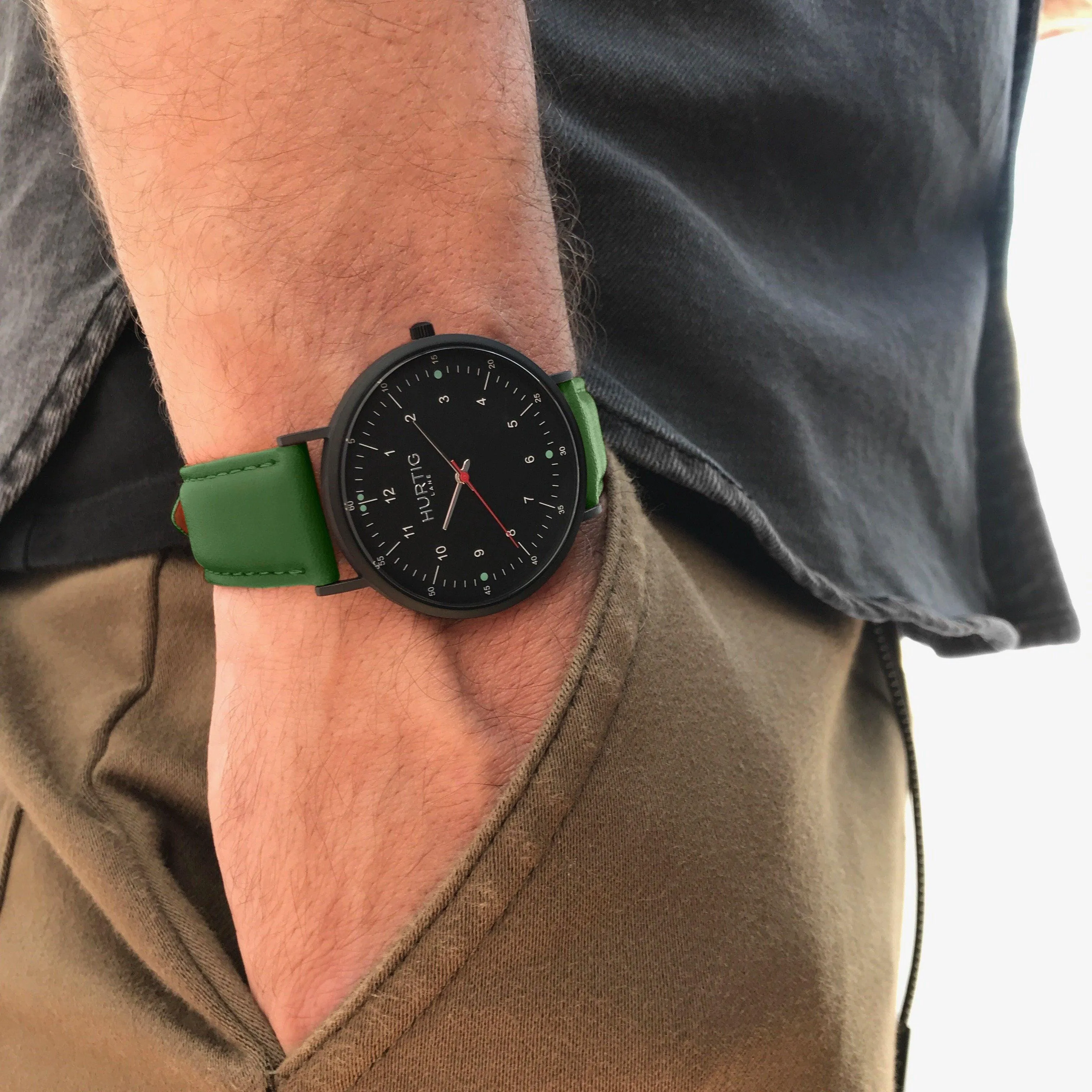 Moderno CACTUS Leather Watch All Black & Green