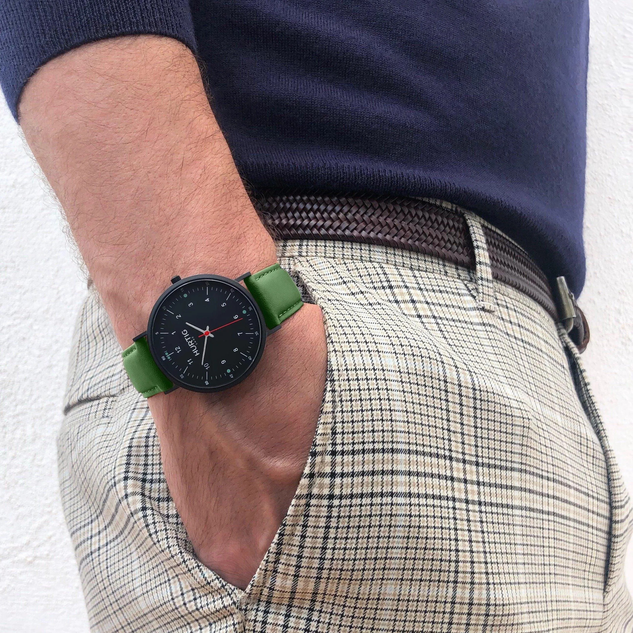 Moderno CACTUS Leather Watch All Black & Green
