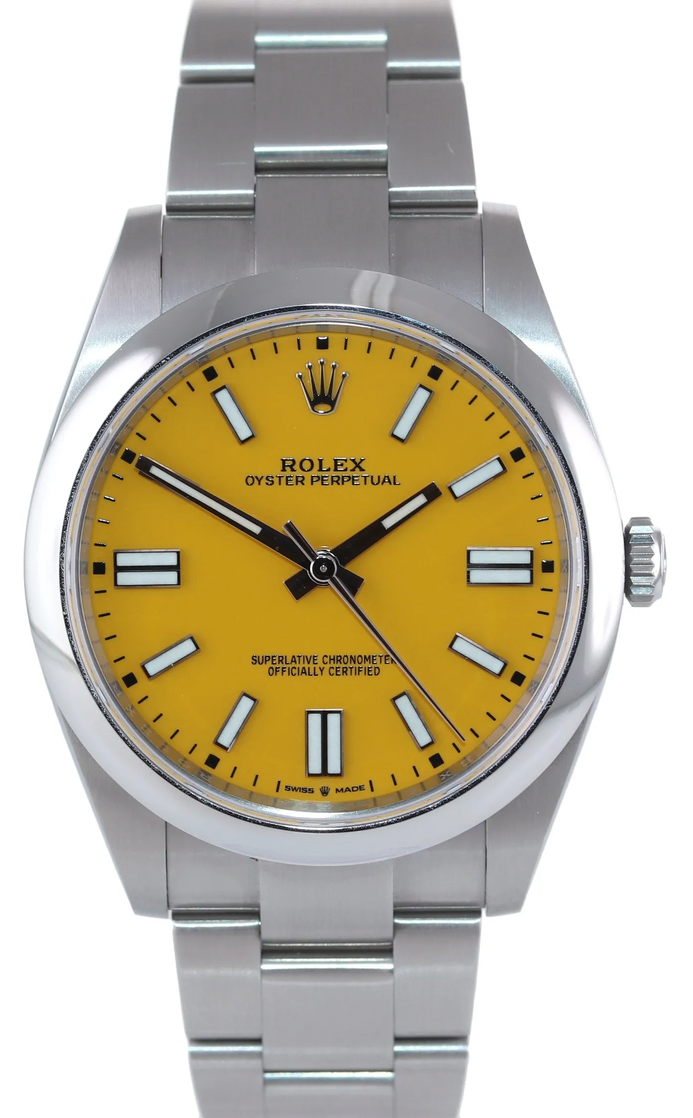 NEW 2021 PAPERS Rolex Oyster Perpetual 41mm Yellow Stick Oyster Watch 124300 Box