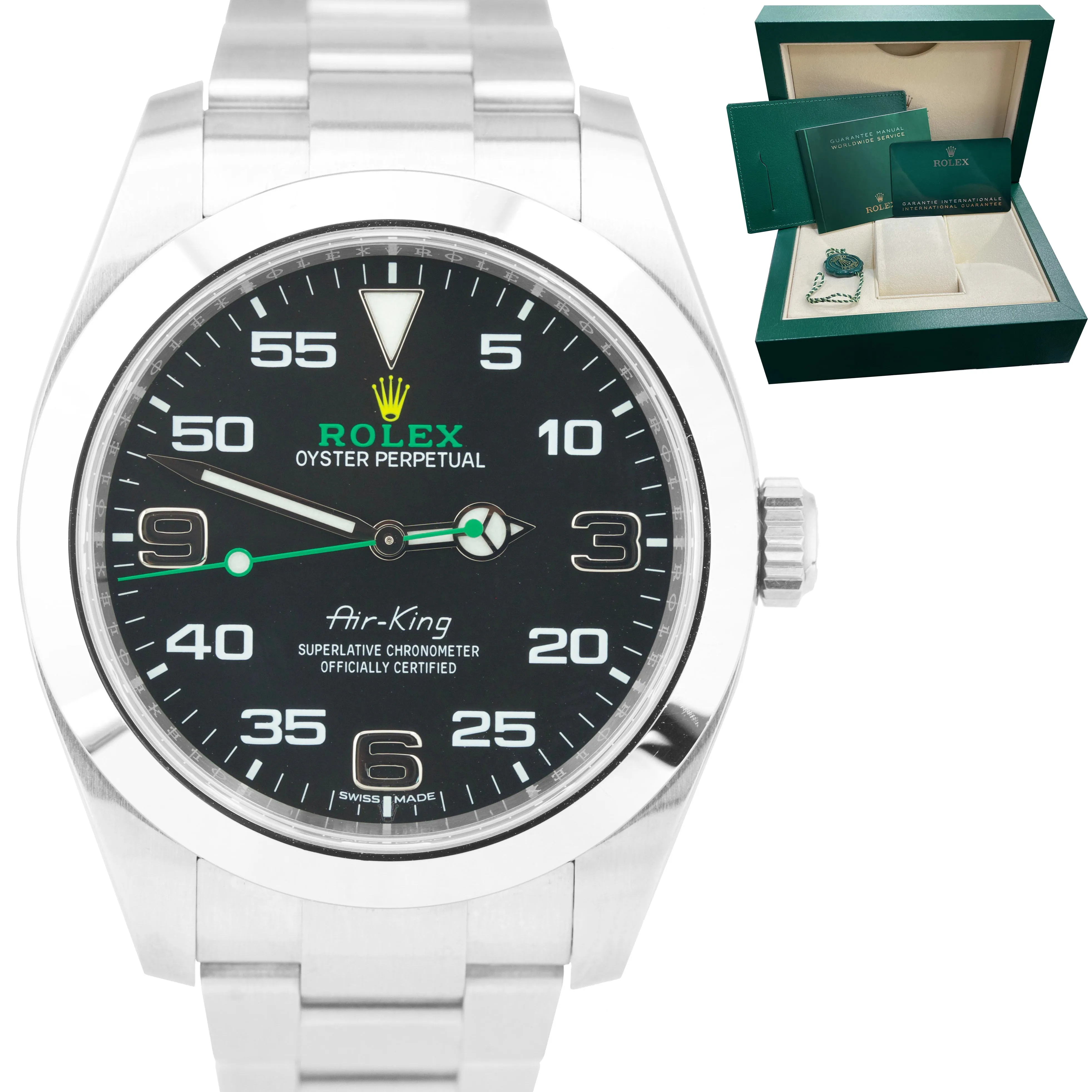 NEW 2021 Rolex Air-King 40mm Green Black Stainless Steel Arabic 116900 Watch B P