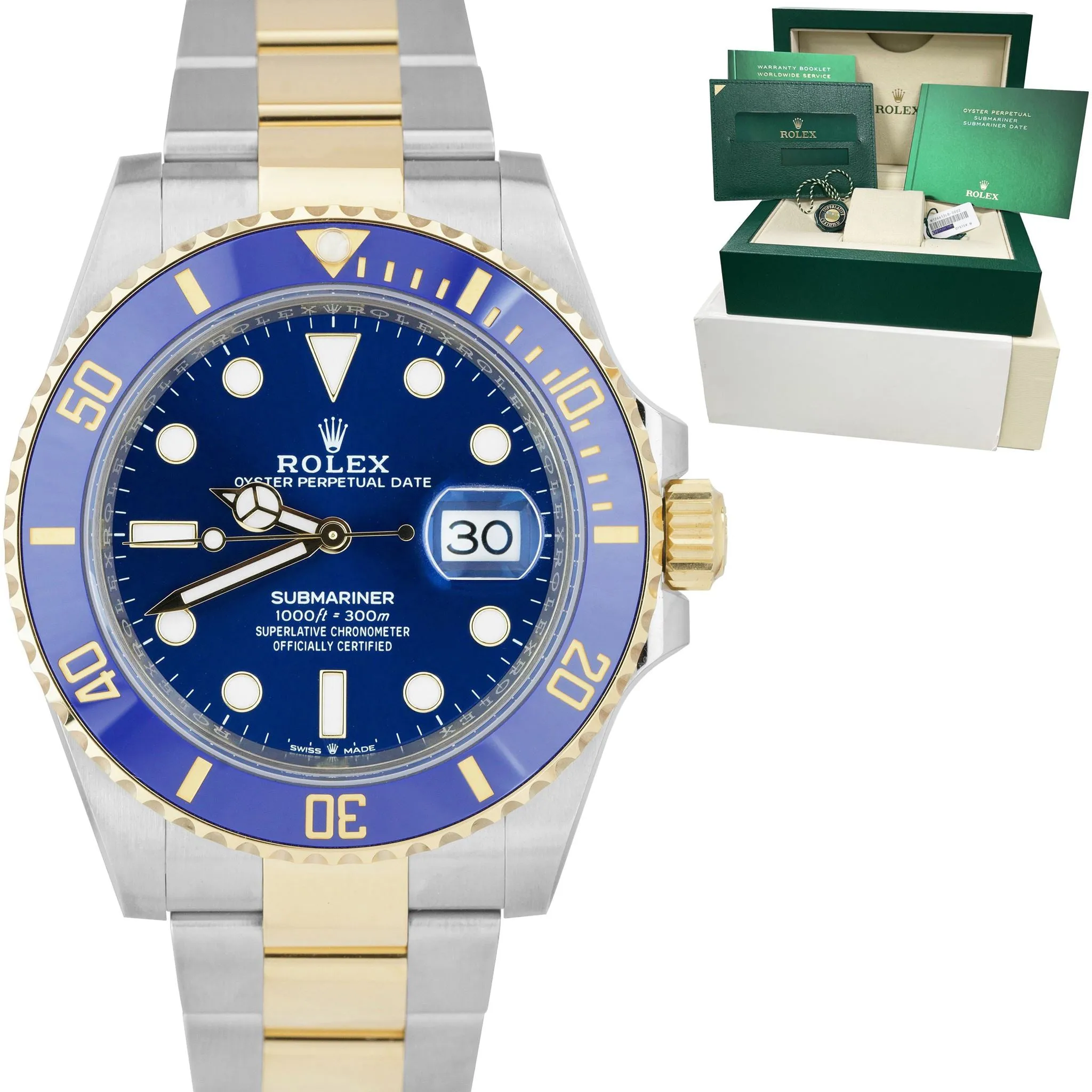 NEW 2021 Rolex Submariner Date 41mm Ceramic Two-Tone Gold Blue Watch 126613 LB
