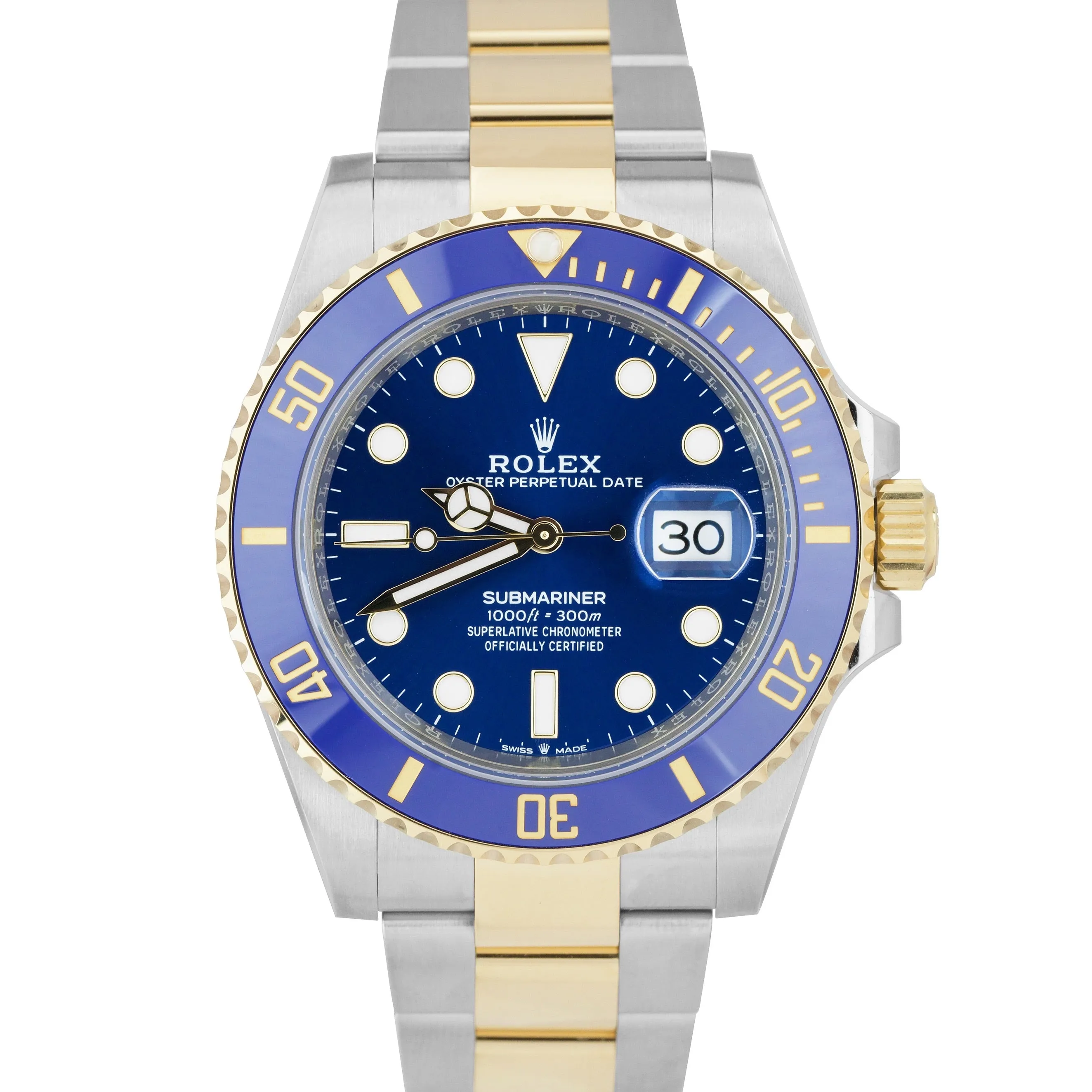 NEW 2021 Rolex Submariner Date 41mm Ceramic Two-Tone Gold Blue Watch 126613 LB