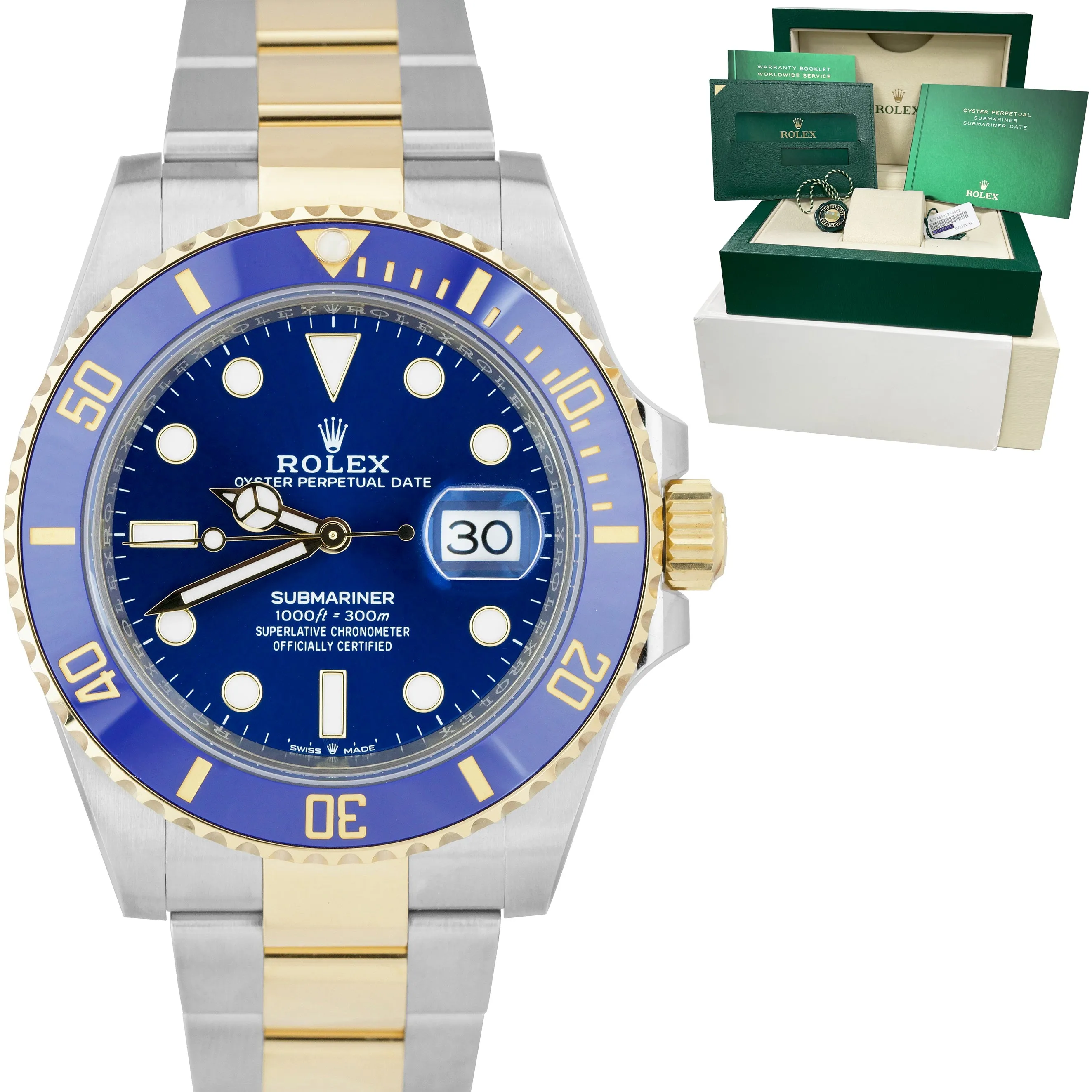 NEW 2021 Rolex Submariner Date 41mm Ceramic Two-Tone Gold Blue Watch 126613 LB